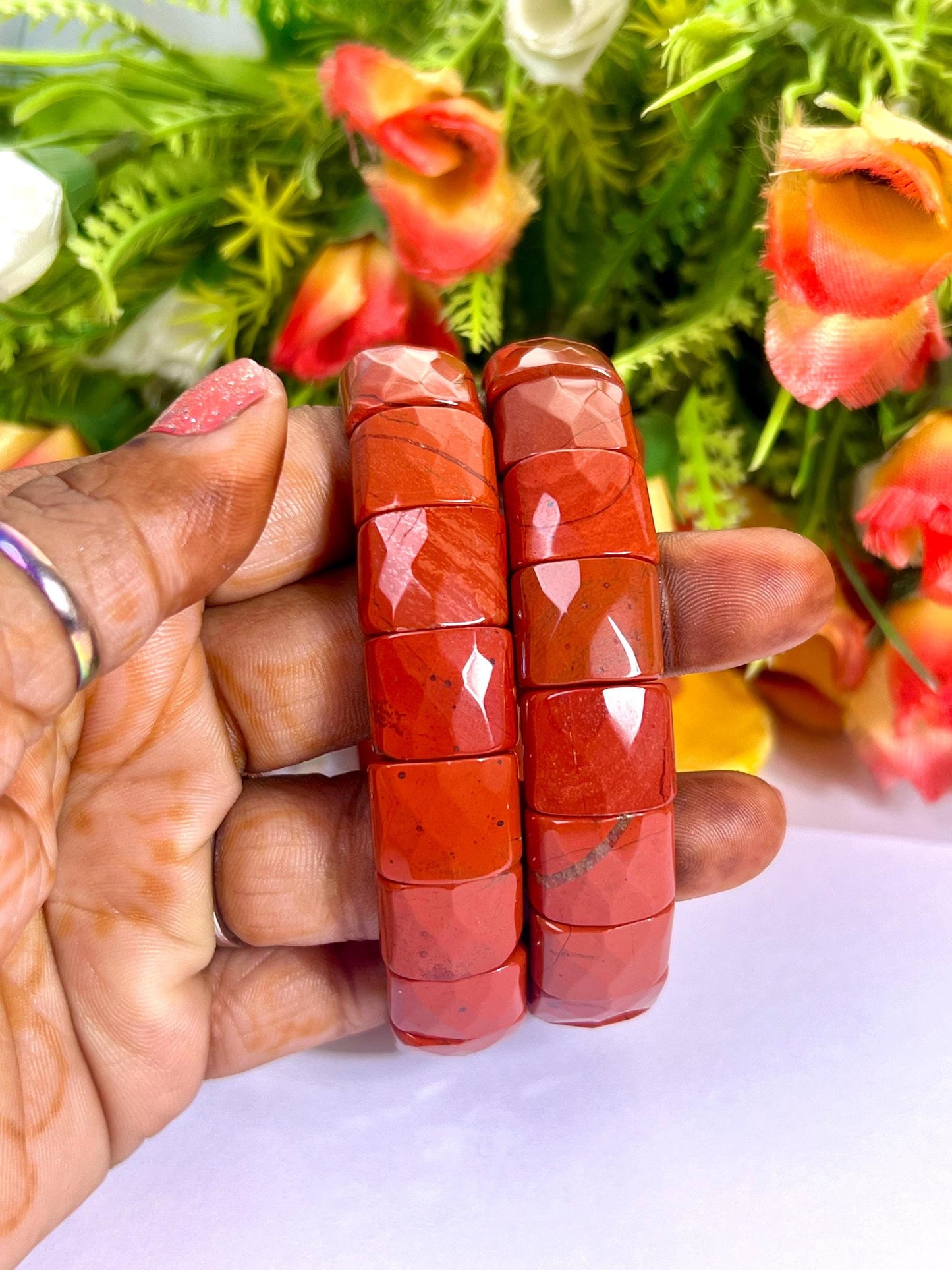 15 MM Red Jasper Stone Bracelet l Stretchable Bracelet High Grade