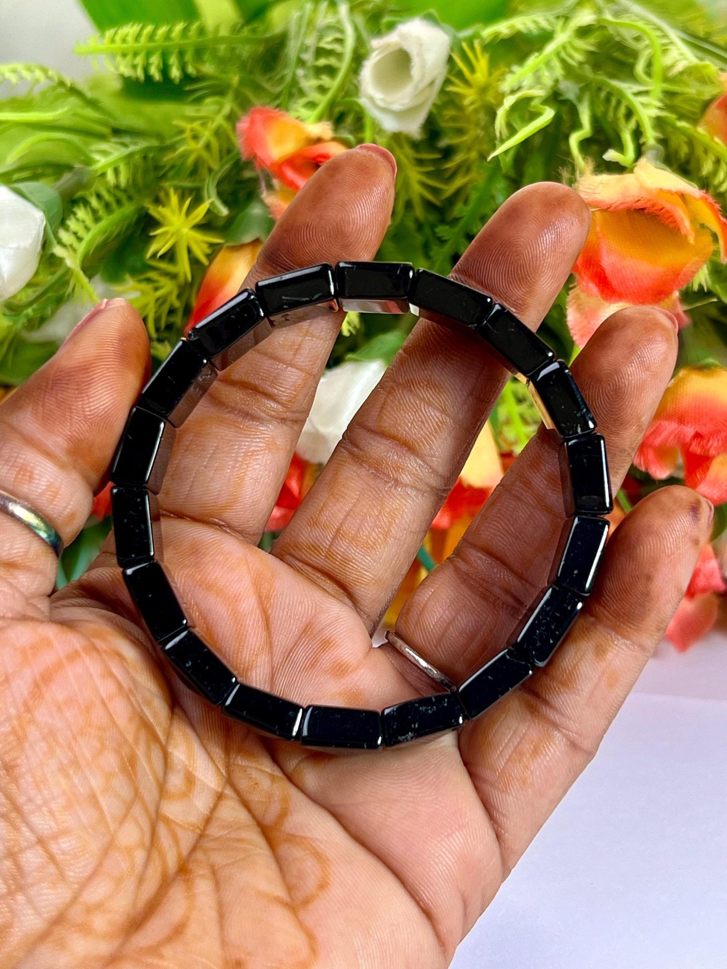 Black Tourmaline Stone Pyramid Shape 10 MM Bracelet