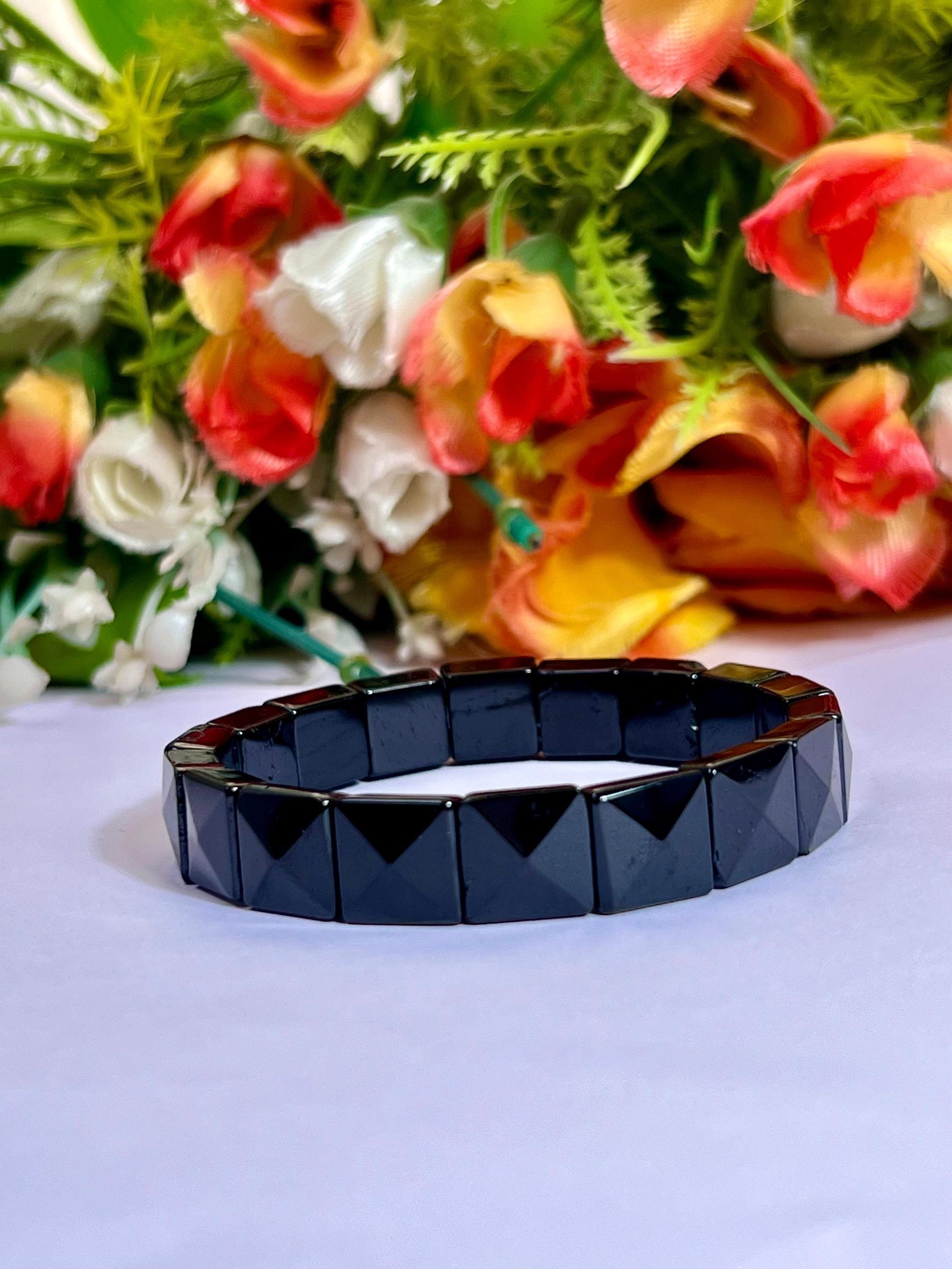 Black Tourmaline Stone Pyramid Shape 10 MM Bracelet