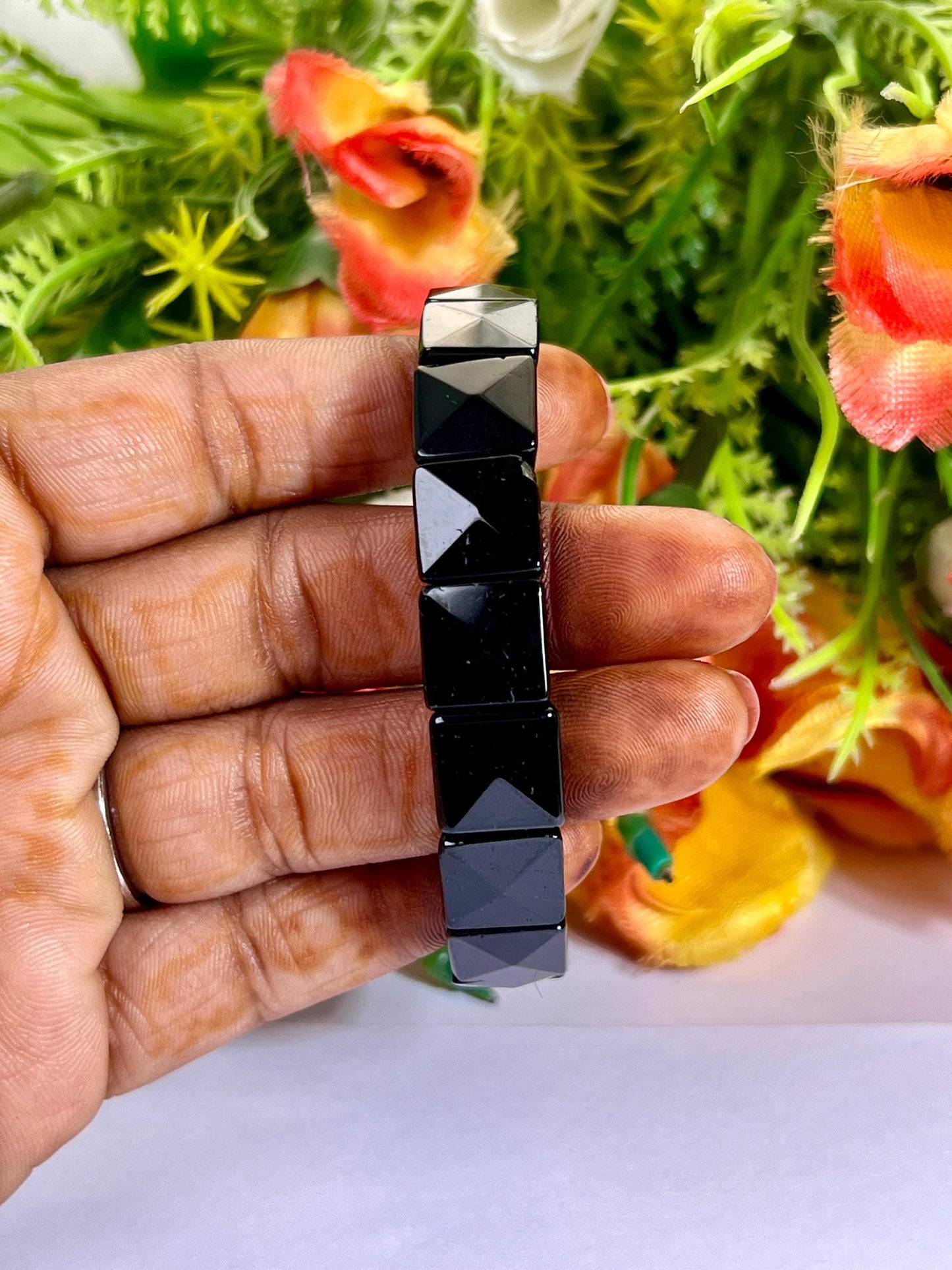 Black Tourmaline Stone Pyramid Shape 10 MM Bracelet
