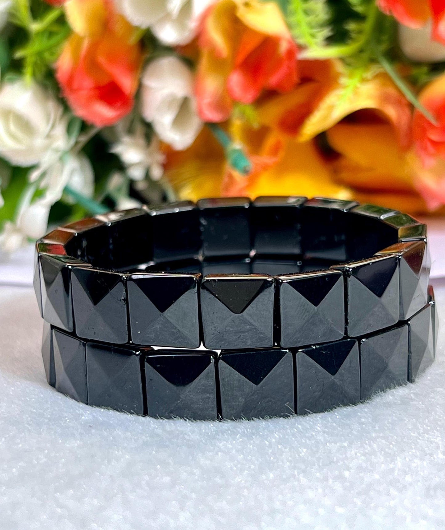 Black Tourmaline Stone Pyramid Shape 10 MM Bracelet