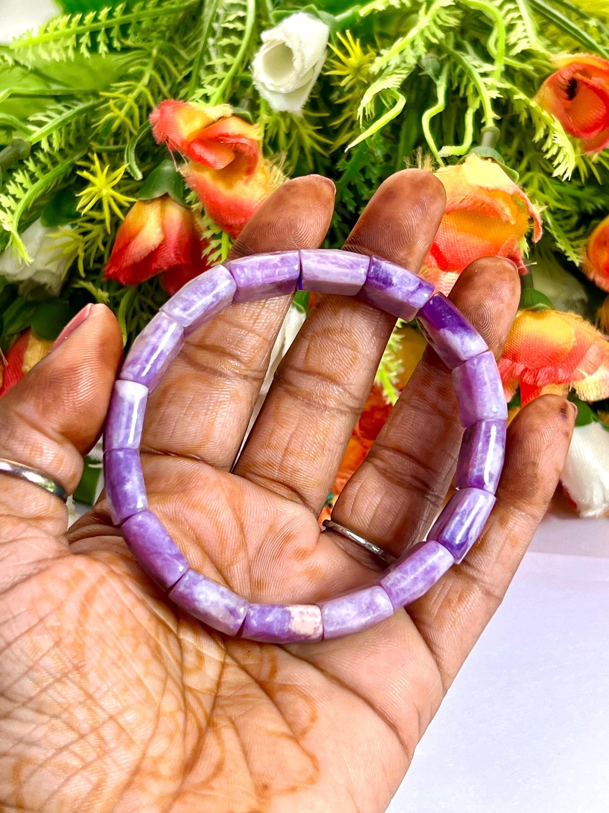15 MM Lepidolite Stone Bracelet l Stretchable Bracelet