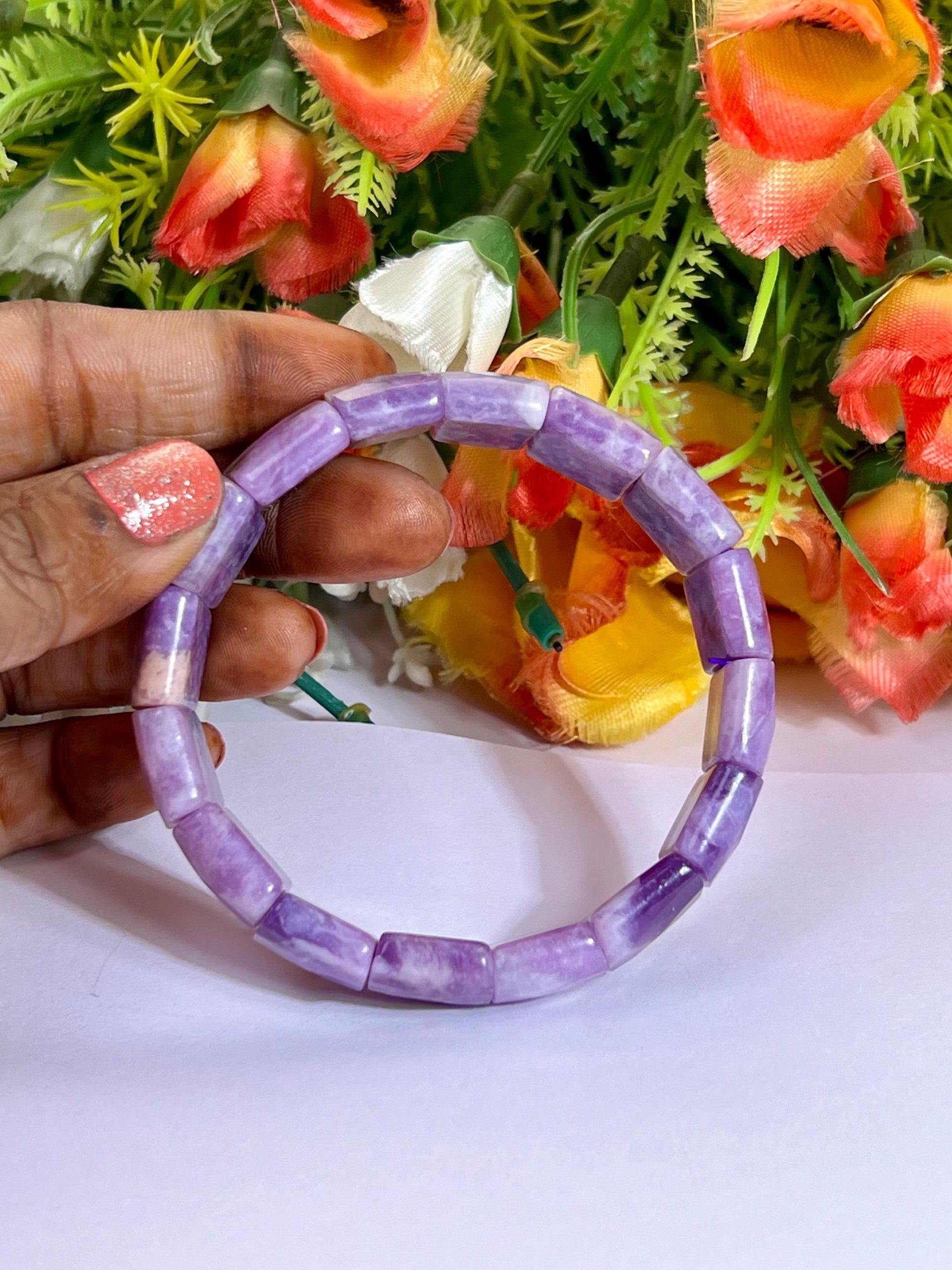 15 MM Lepidolite Stone Bracelet l Stretchable Bracelet