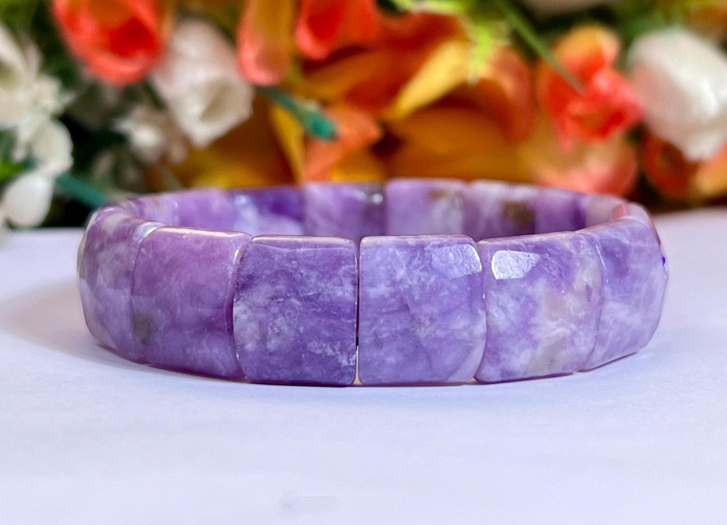 15 MM Lepidolite Stone Bracelet l Stretchable Bracelet