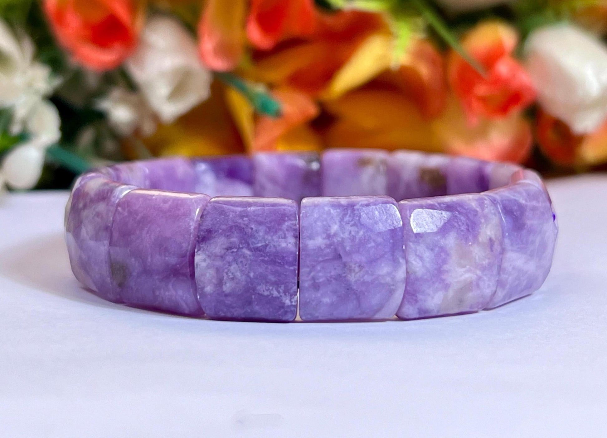 15 MM Lepidolite Stone Bracelet l Stretchable Bracelet