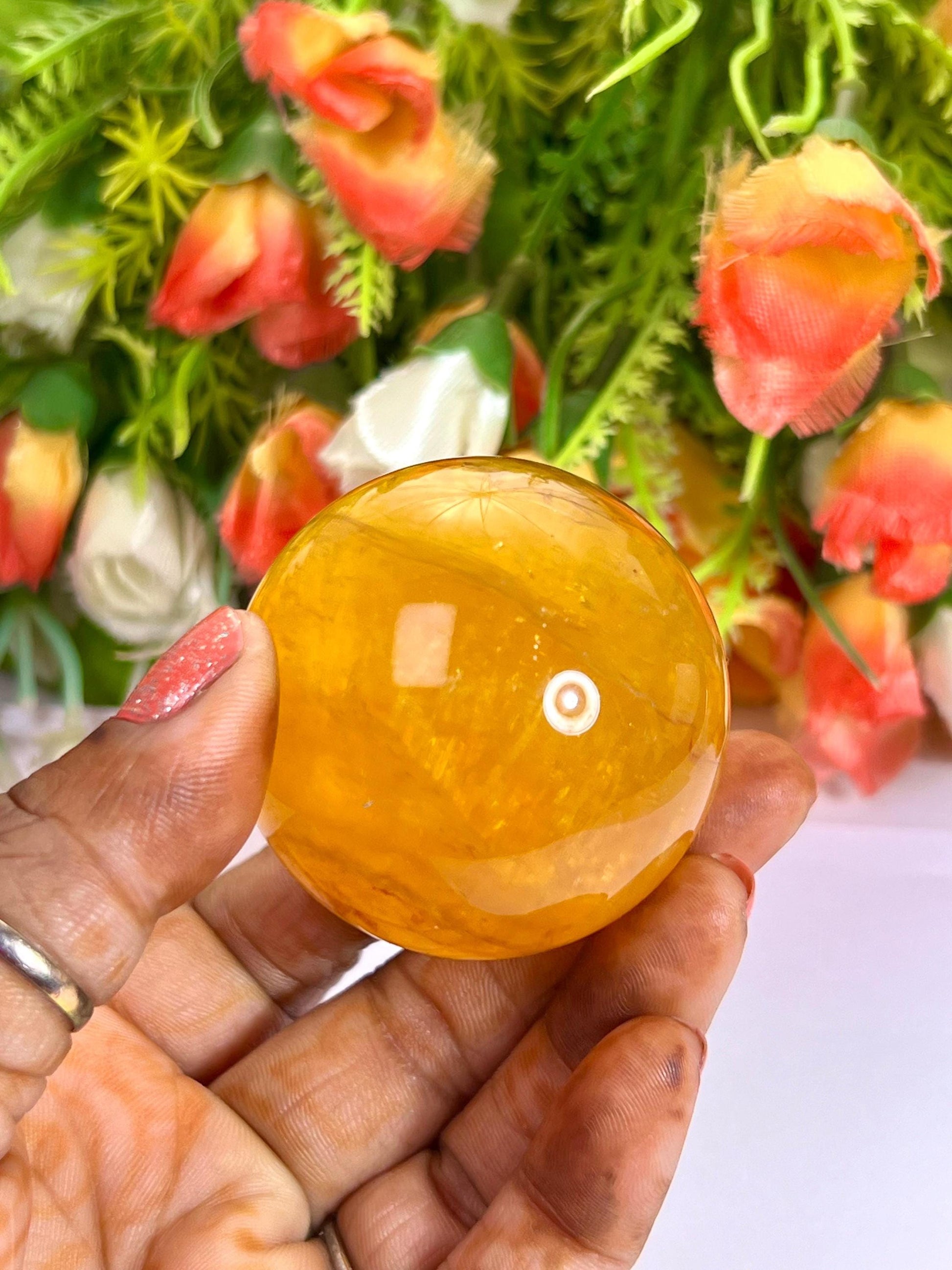 Yellow Fluorite Stone Sphere 40 MM Crystal Ball Orb Pocket Stone Meditation Space Crystal Grid With wooden Stand