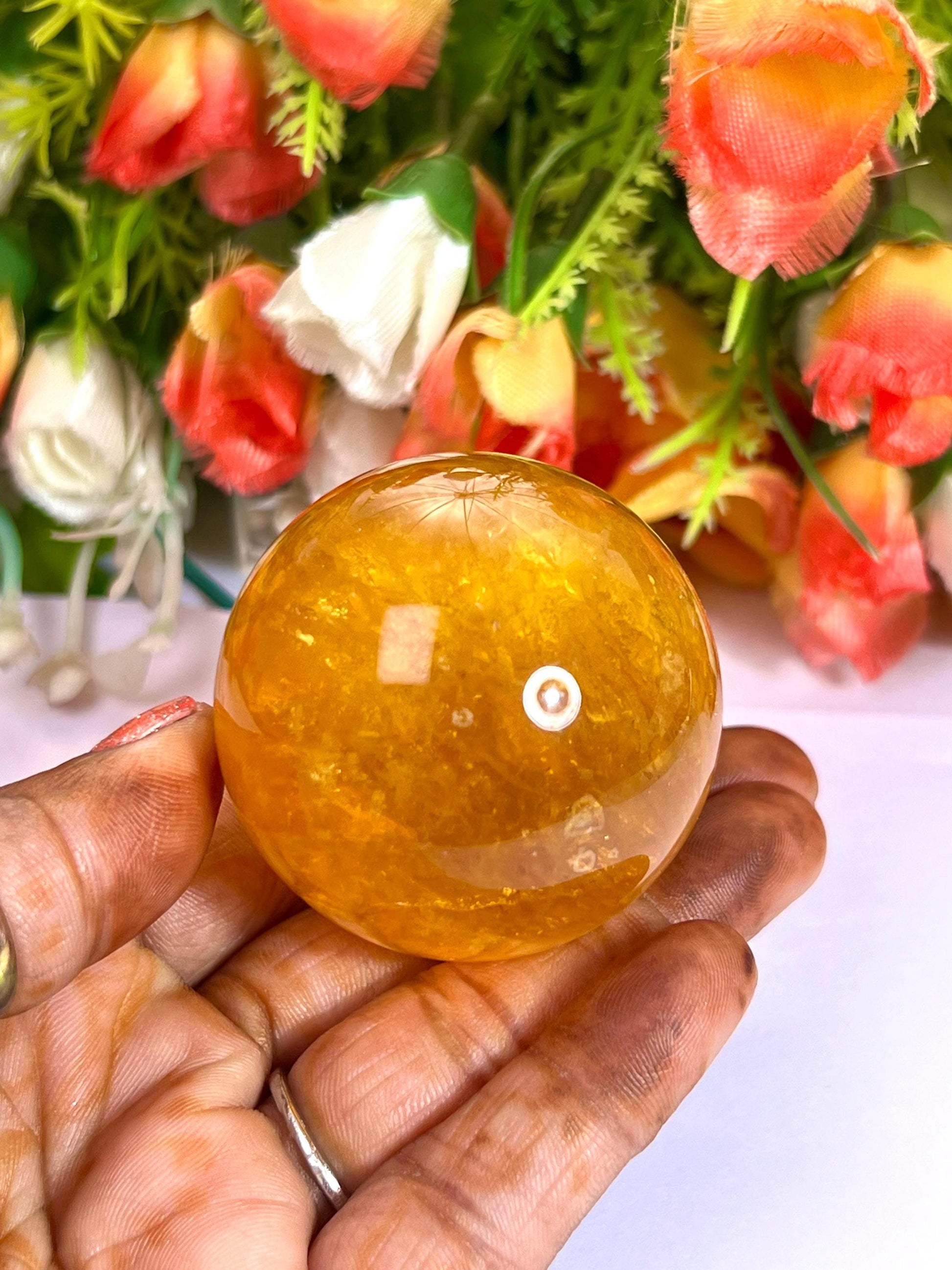 Yellow Fluorite Stone Sphere 40 MM Crystal Ball Orb Pocket Stone Meditation Space Crystal Grid With wooden Stand