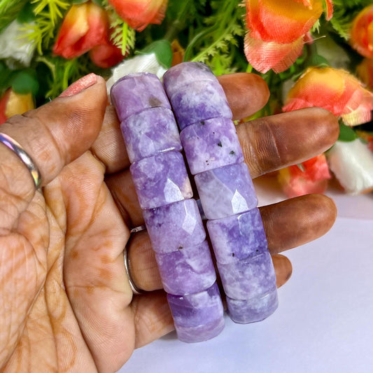 15 MM Lepidolite Stone Bracelet l Stretchable Bracelet