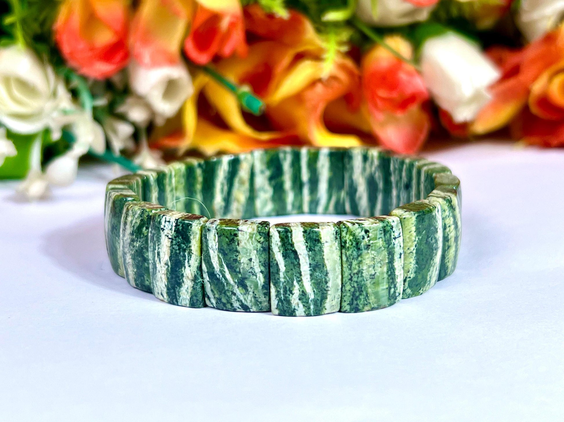 15 MM Chrysotile Stone Bracelet l Stretchable Bracelet AAAAA +++++