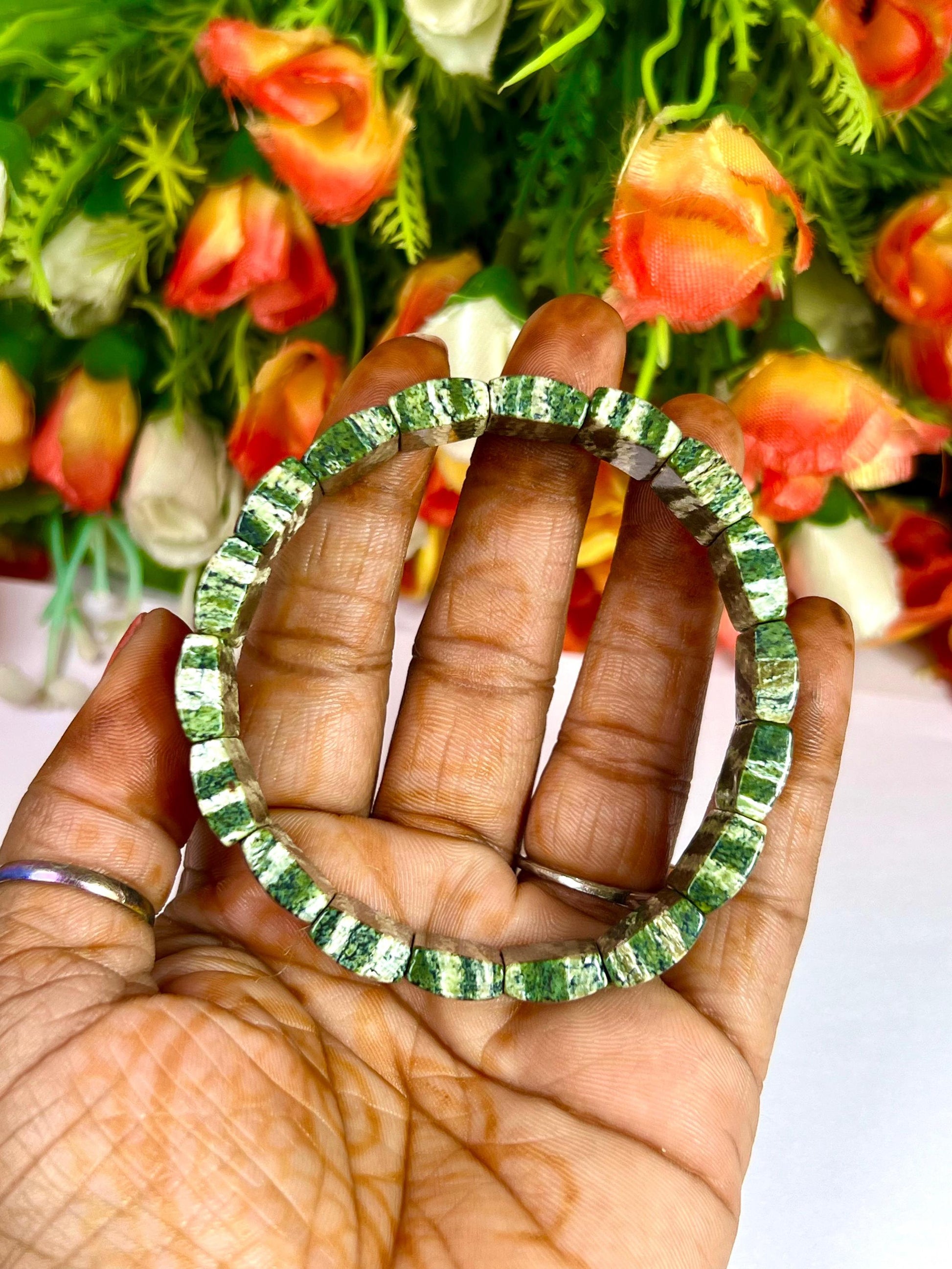 15 MM Chrysotile Stone Bracelet l Stretchable Bracelet AAAAA +++++