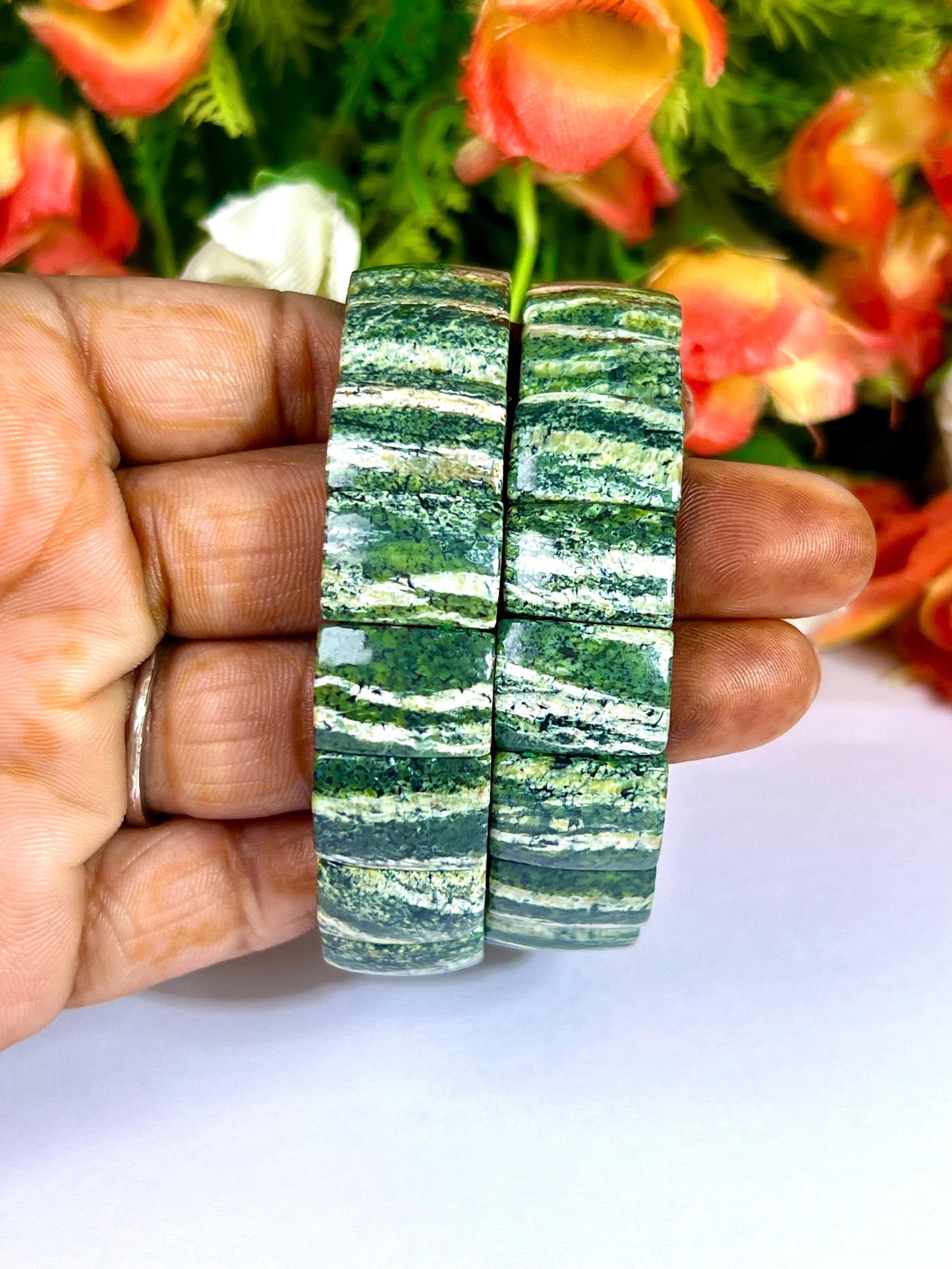 15 MM Chrysotile Stone Bracelet l Stretchable Bracelet AAAAA +++++