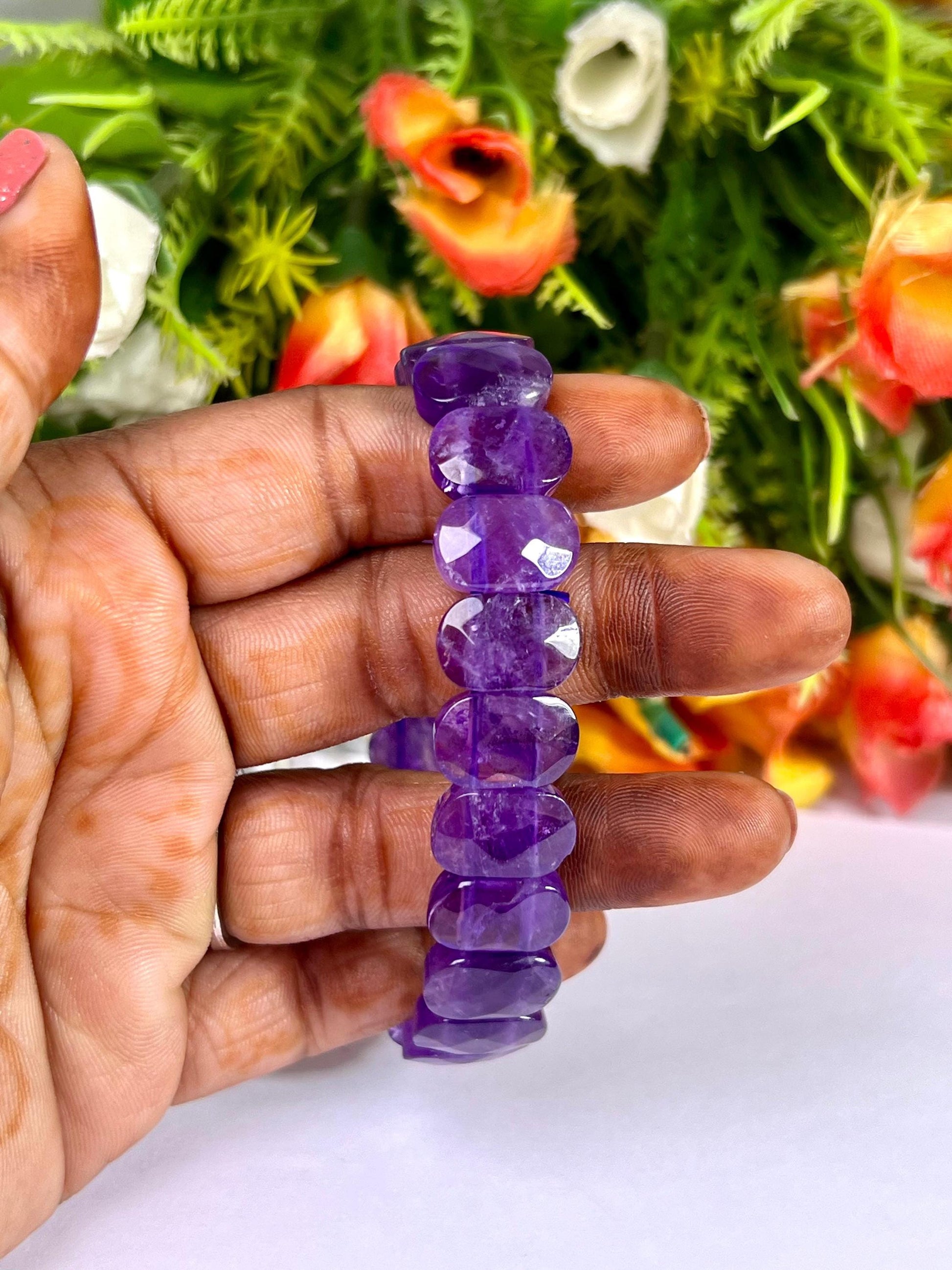 15 MM Amethyst Stone Bracelet l Stretchable Bracelet AAAAA +++++