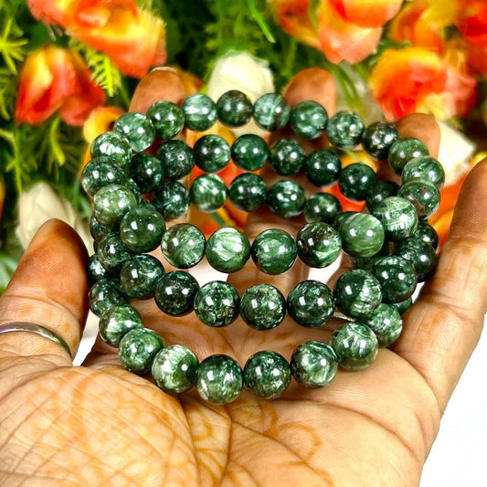Seraphinite Clinochlore Stone Bracelet l Stretchable Bracelet l Unisex Bracelet l 8 MM Bracelet