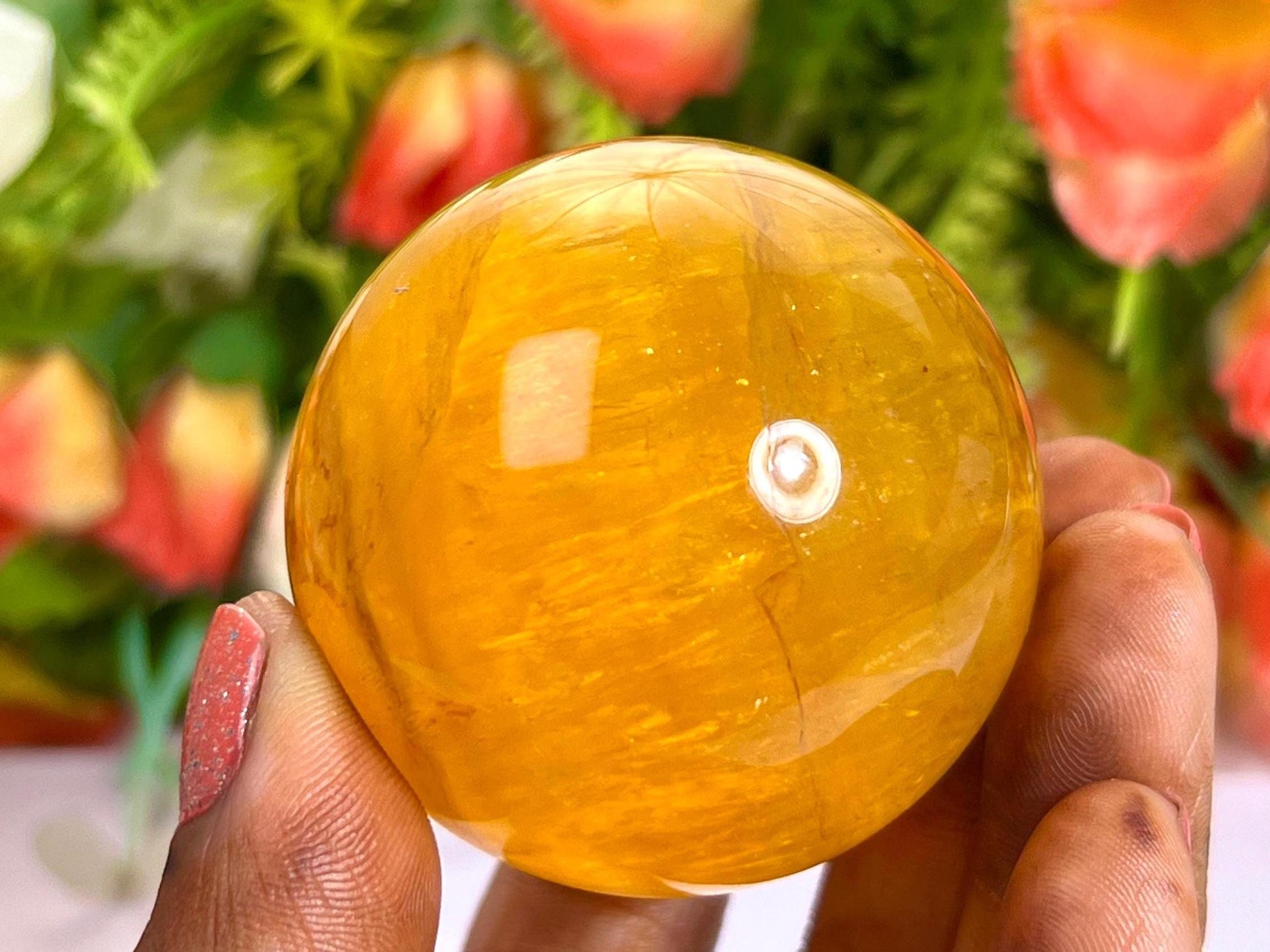 Yellow Fluorite Stone Sphere 40 MM Crystal Ball Orb Pocket Stone Meditation Space Crystal Grid With wooden Stand