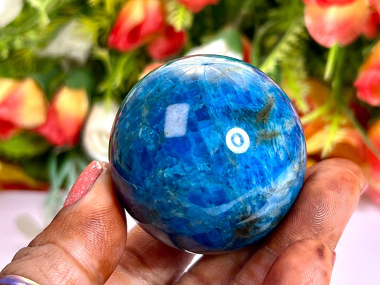 Blue Apatite Stone Sphere 40 MM Crystal Ball Orb Pocket Stone Meditation Space Crystal Grid With wooden Stand