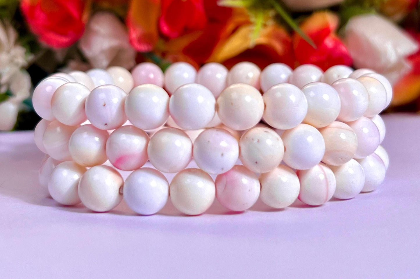 Pink Queen Conch Shell Stone Bracelet l Stretchable Bracelet l Unisex Bracelet l 8 MM Bracelet