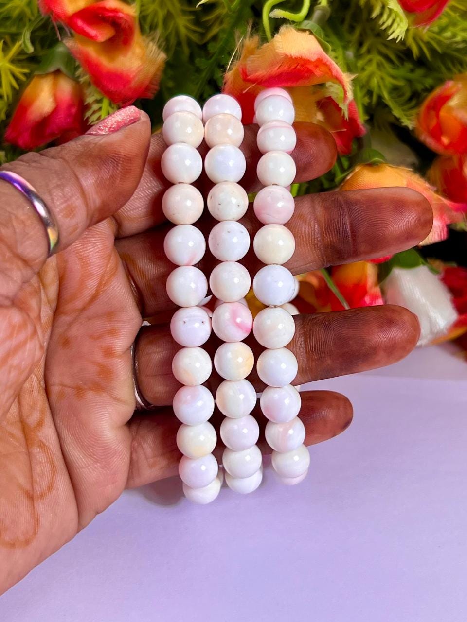 Pink Queen Conch Shell Stone Bracelet l Stretchable Bracelet l Unisex Bracelet l 8 MM Bracelet