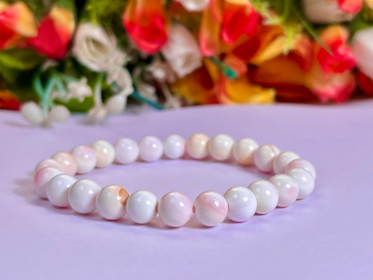 Pink Queen Conch Shell Stone Bracelet l Stretchable Bracelet l Unisex Bracelet l 8 MM Bracelet