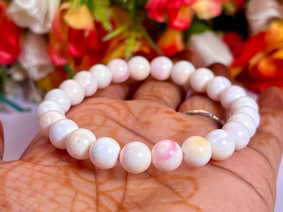 Pink Queen Conch Shell Stone Bracelet l Stretchable Bracelet l Unisex Bracelet l 8 MM Bracelet