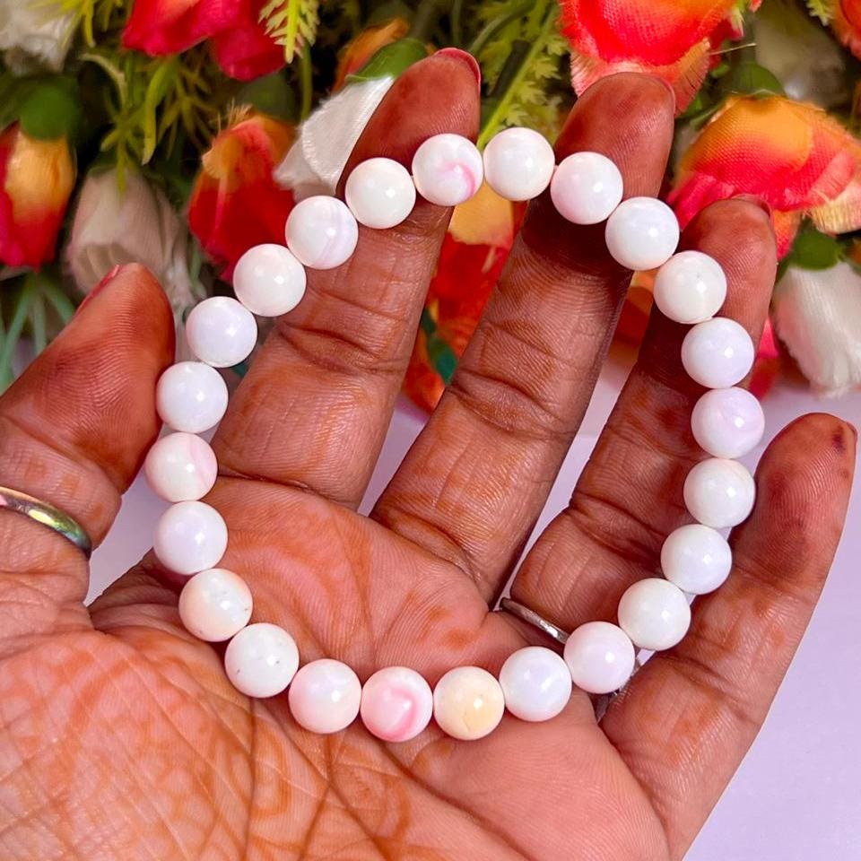 Pink Queen Conch Shell Stone Bracelet l Stretchable Bracelet l Unisex Bracelet l 8 MM Bracelet
