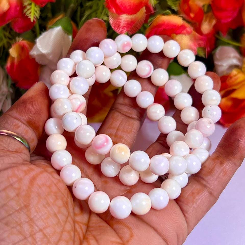 Pink Queen Conch Shell Stone Bracelet l Stretchable Bracelet l Unisex Bracelet l 8 MM Bracelet