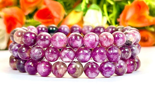 Red Purple Star Lepidolite Stone Bracelet l Stretchable Bracelet l Unisex Bracelet l 8 MM Bracelet