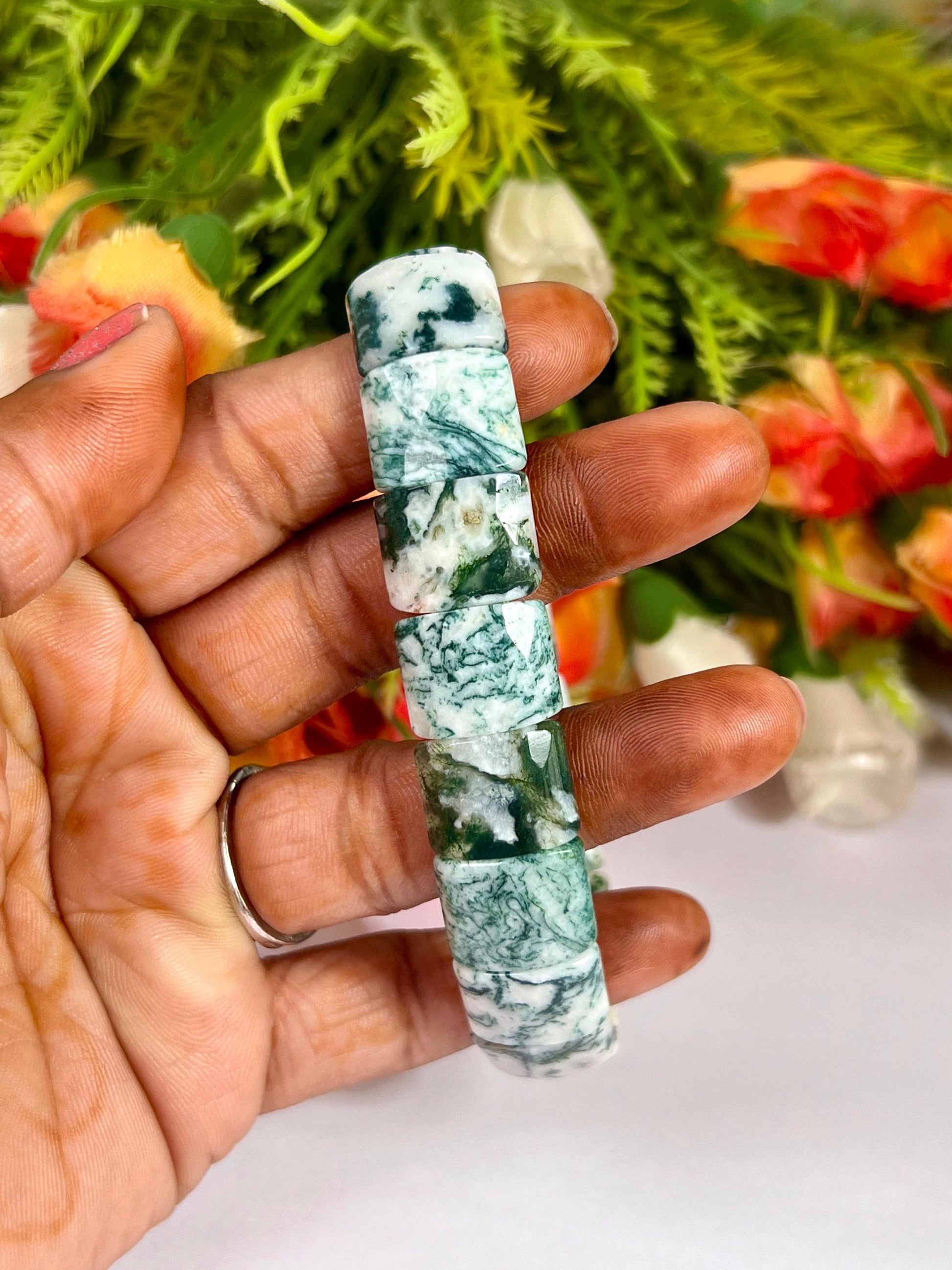 15 MM Tree Agate Stone Bracelet l Stretchable Bracelet