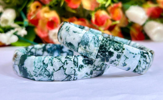 15 MM Tree Agate Stone Bracelet l Stretchable Bracelet