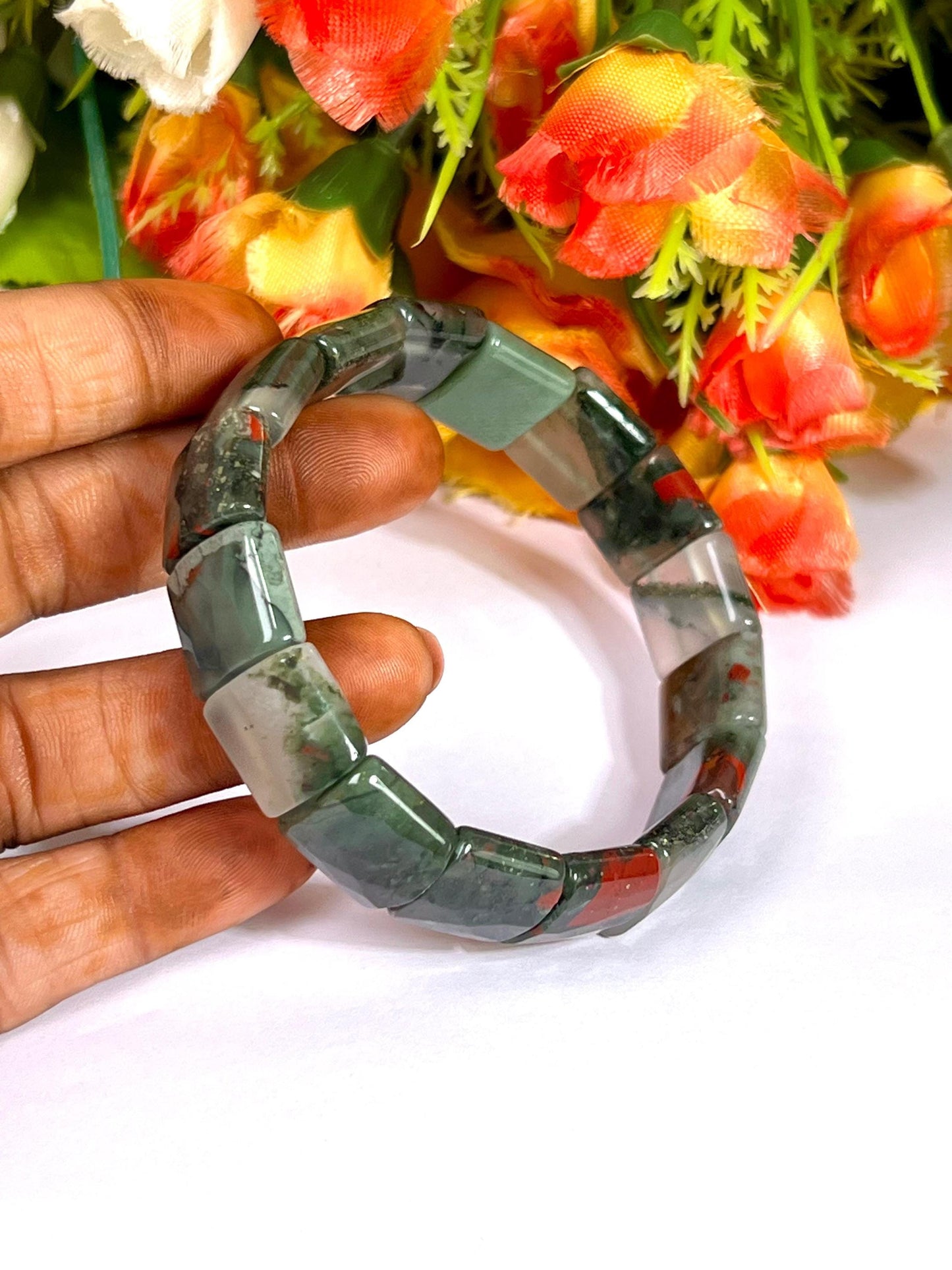 15 MM African Blood Stone Bracelet l Stretchable Bracelet