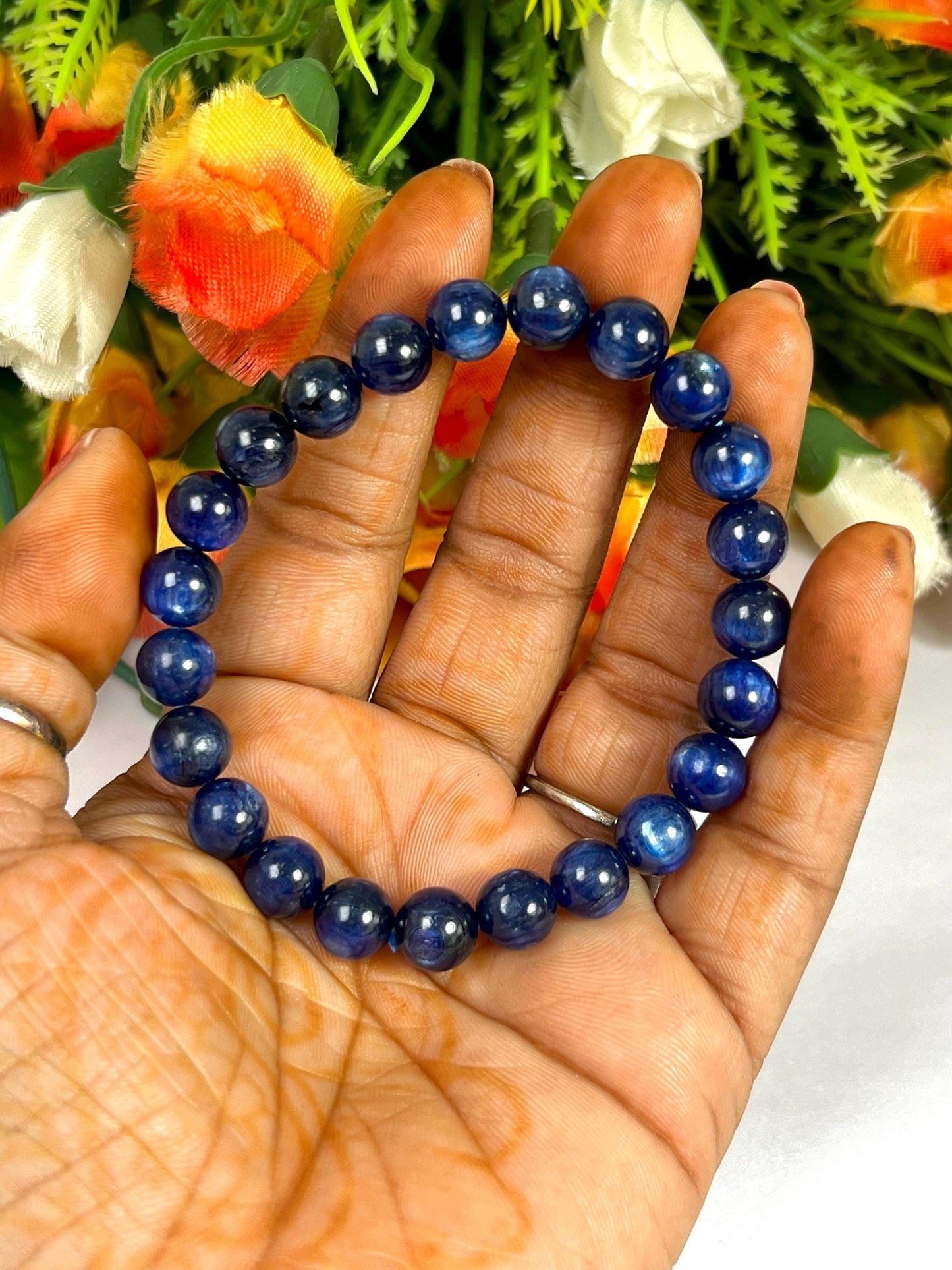 Blue Kyanite Stone Bracelet l Stretchable Bracelet l Unisex Bracelet l 8 MM Bracelet