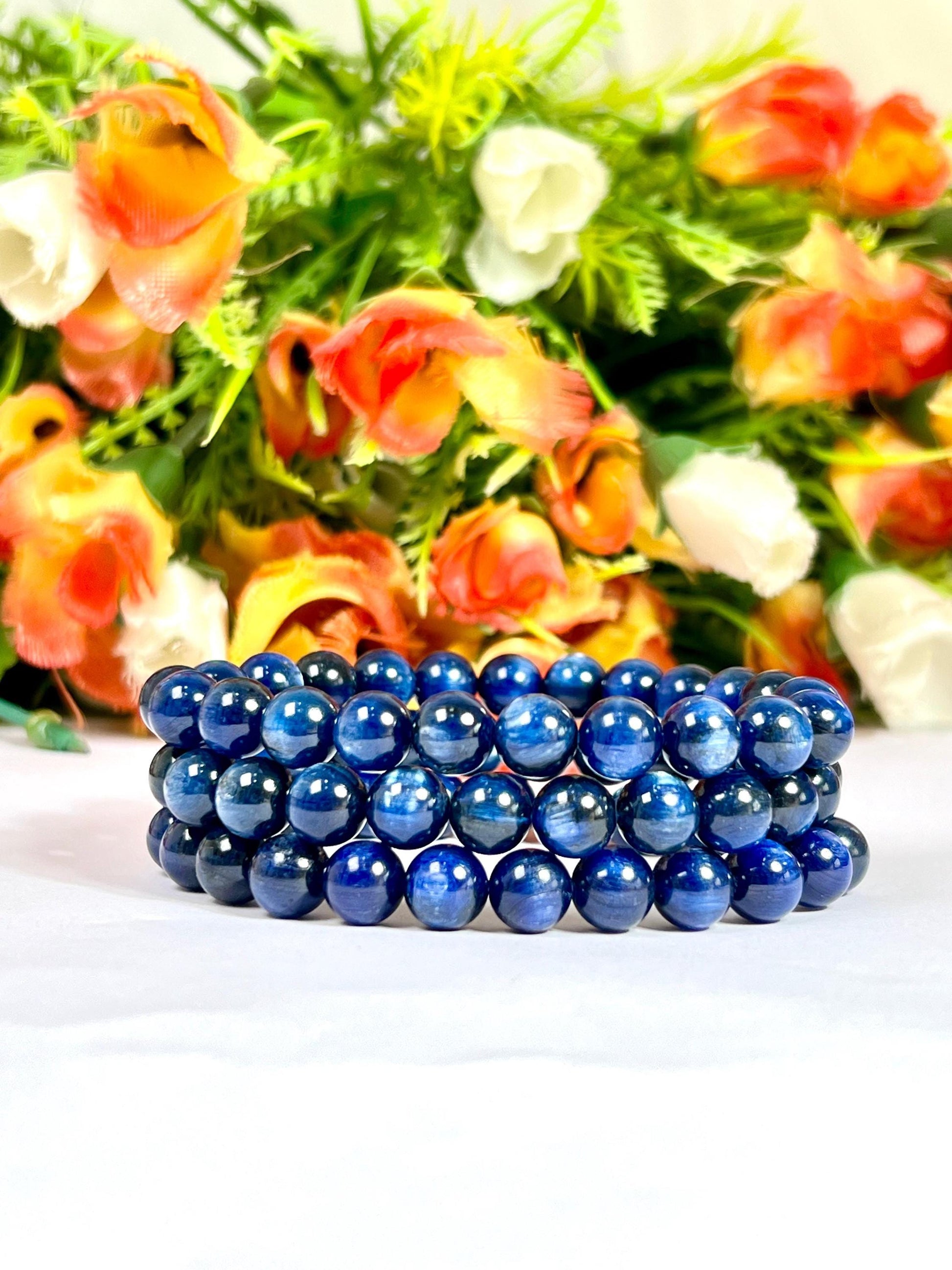Blue Kyanite Stone Bracelet l Stretchable Bracelet l Unisex Bracelet l 8 MM Bracelet