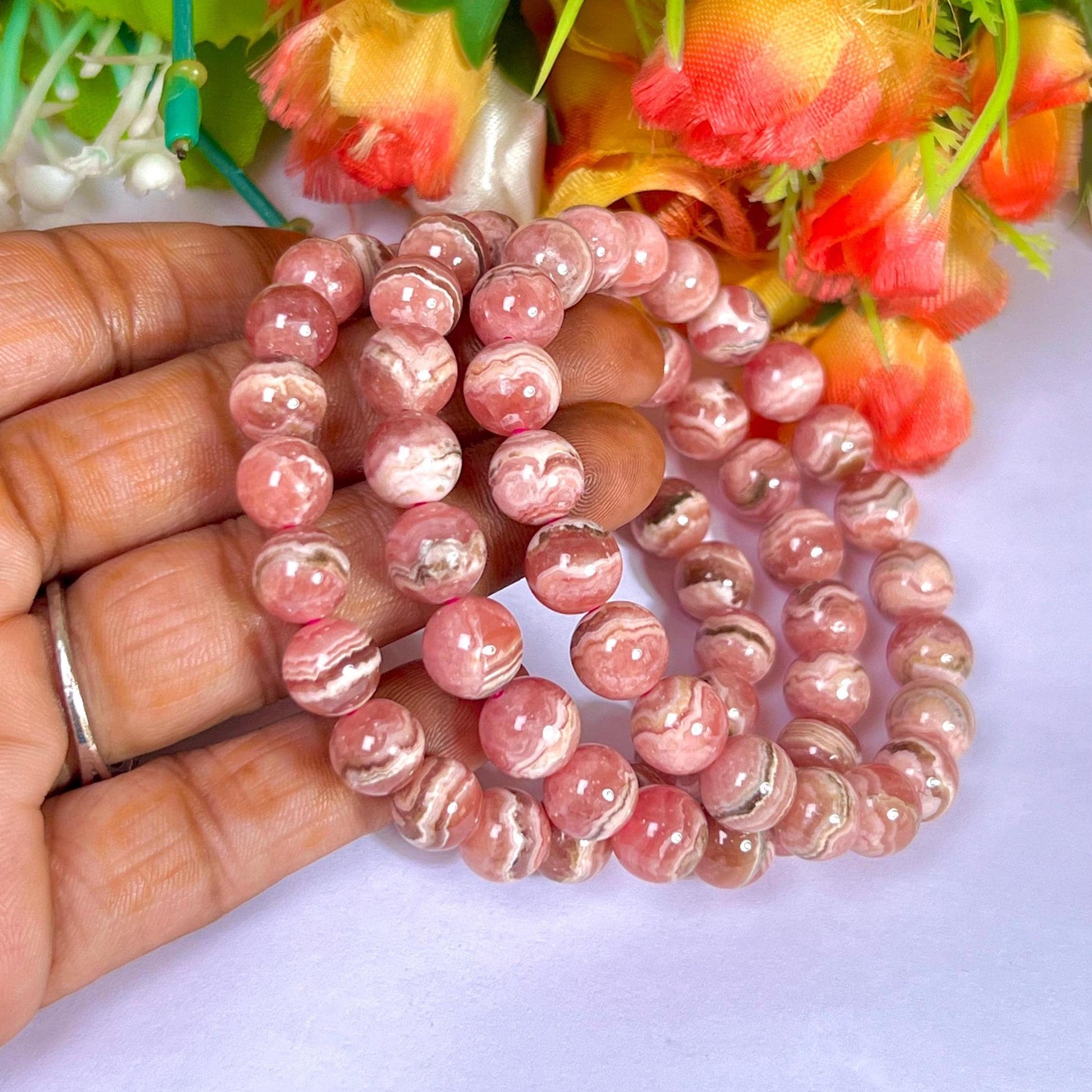 Rhodochrosite Stone Bracelet l Stretchable Bracelet l Unisex Bracelet l 8 MM Bracelet