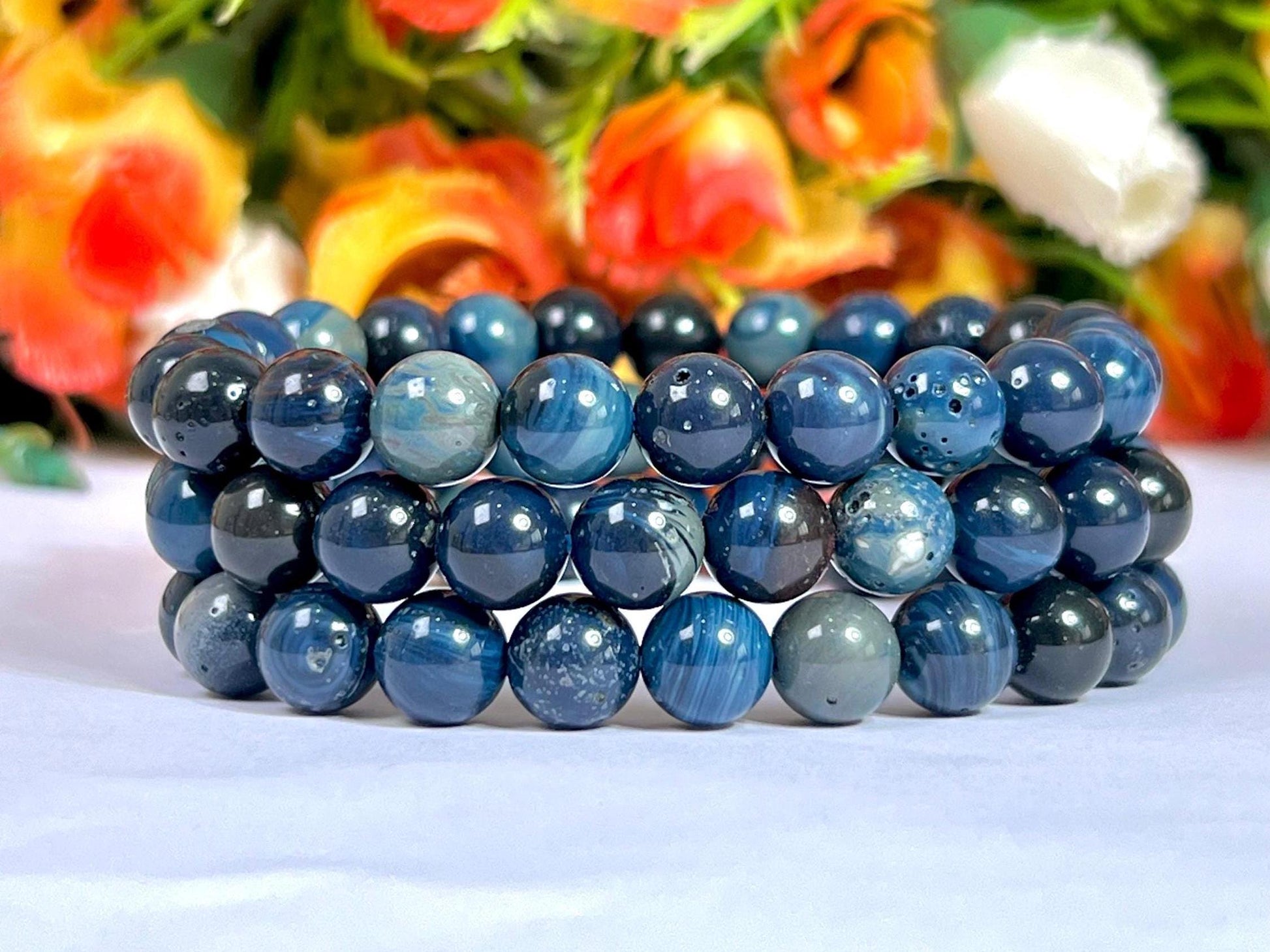 Siberian Agate Blue stone Bracelet l Stretchable Bracelet l Unisex Bracelet l 8 MM Bracelet