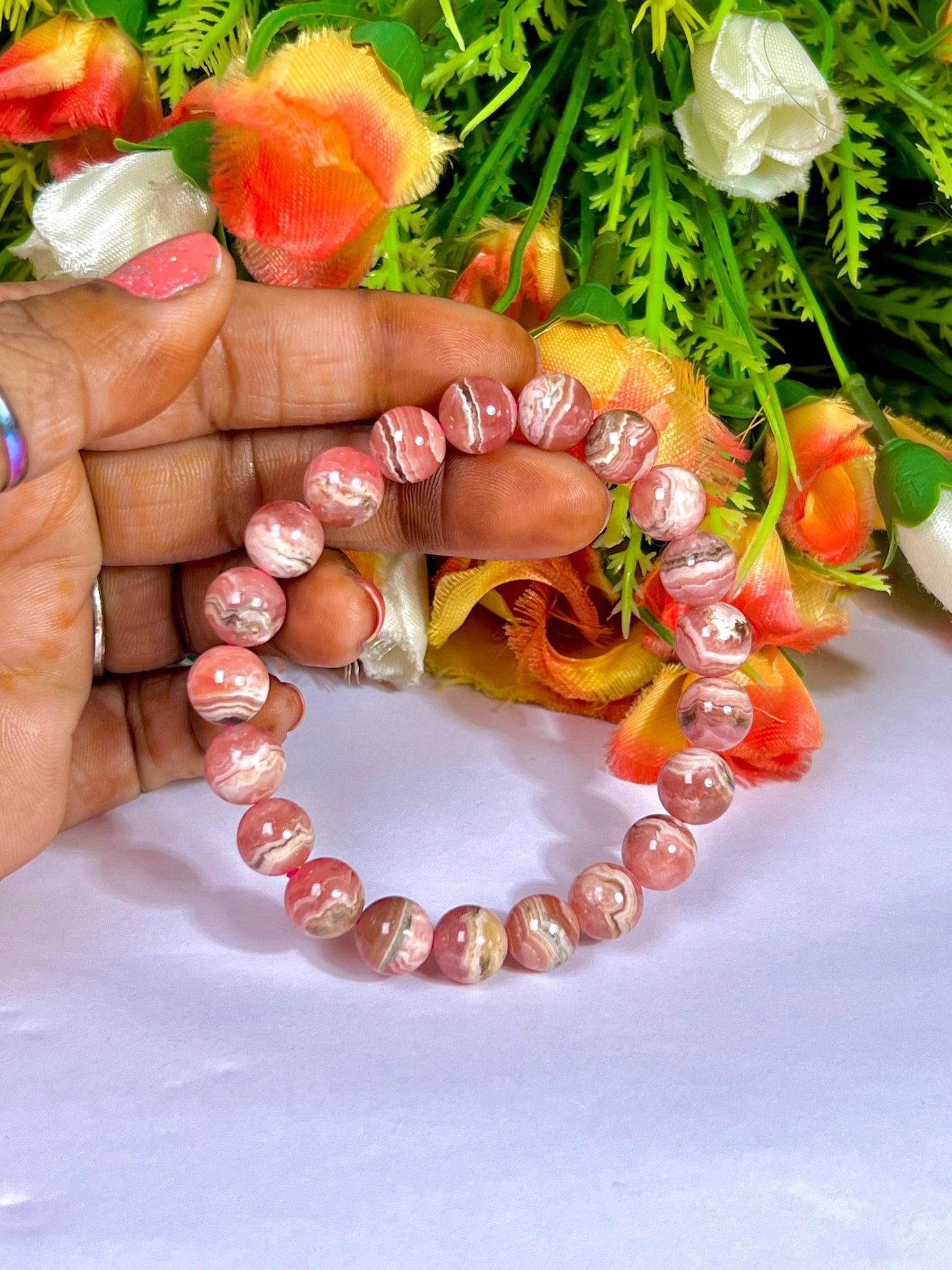 Rhodochrosite Stone Bracelet l Stretchable Bracelet l Unisex Bracelet l 8 MM Bracelet