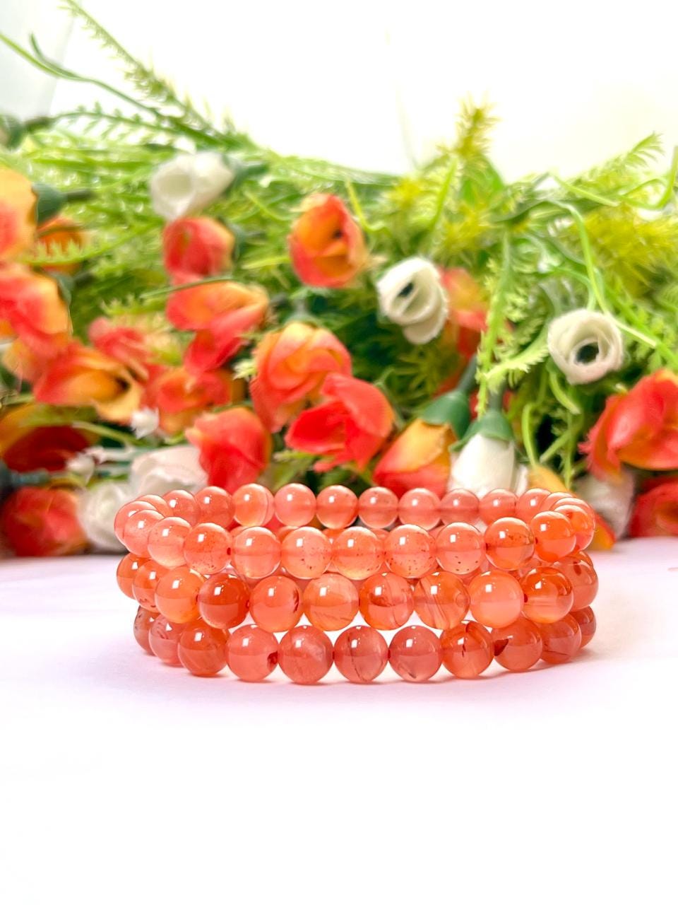 Orange Creedite (Durango, Mexico) Stone Bracelet l Stretchable Bracelet l Unisex Bracelet l 8 MM Bracelet