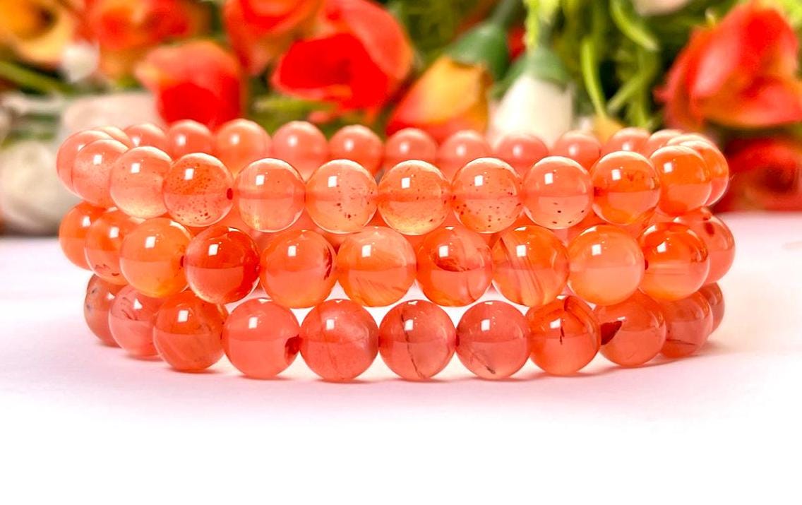 Orange Creedite (Durango, Mexico) Stone Bracelet l Stretchable Bracelet l Unisex Bracelet l 8 MM Bracelet