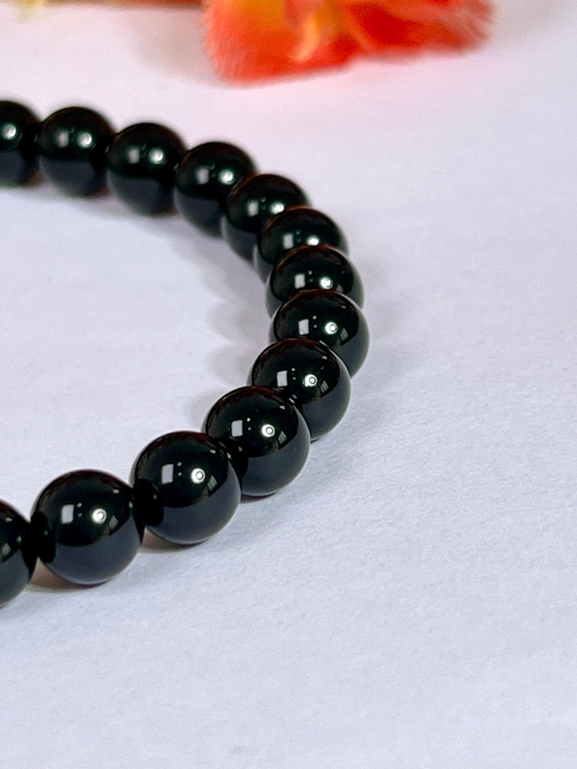 6.8 MM TIBETAN Black Tektite Glass Stone Bracelet l Stretchable Bracelet l Unisex Bracelet