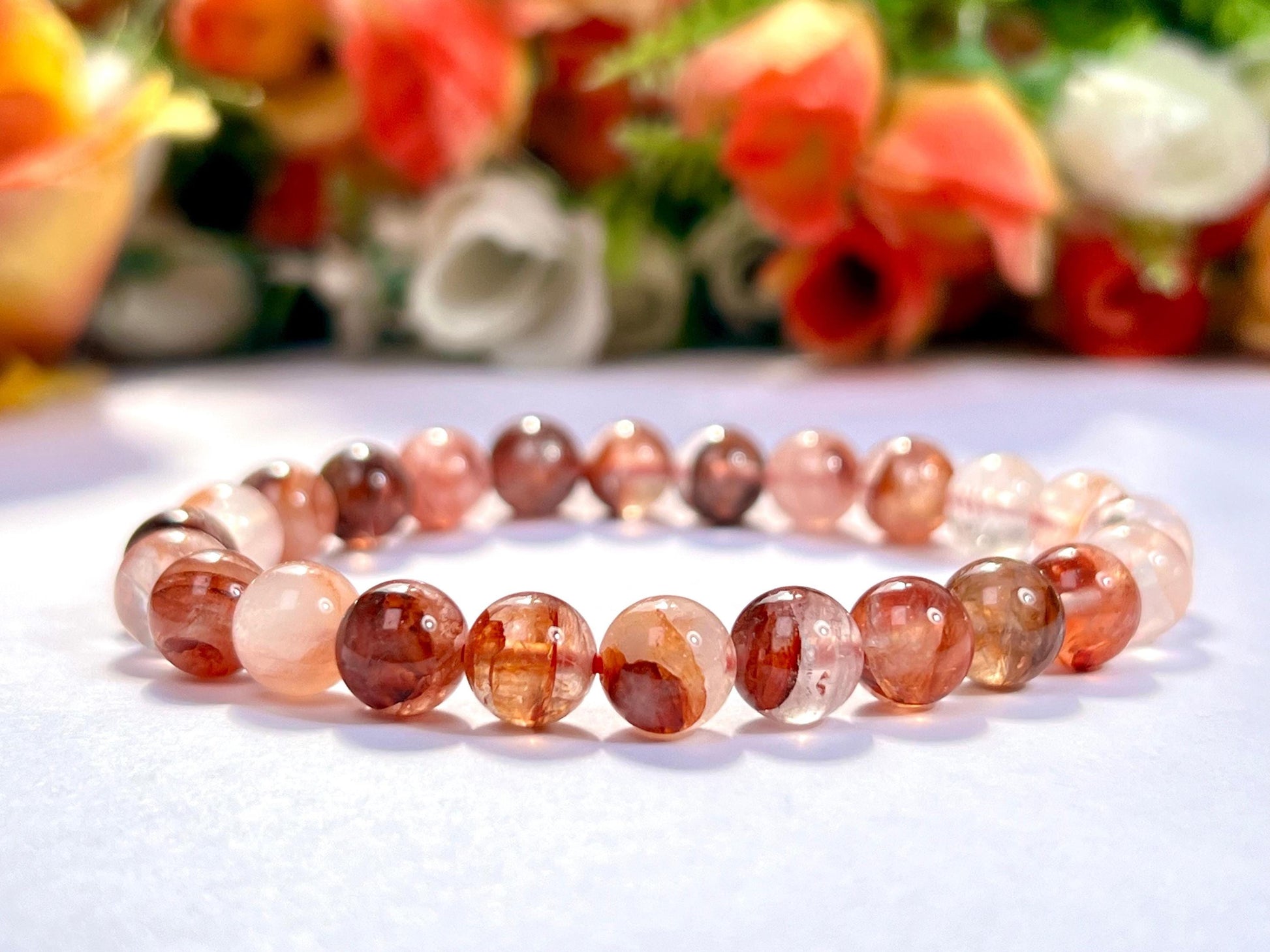 Red Fire Azeztulite Stone Bracelet l Stretchable Bracelet l Unisex Bracelet l 8 MM Bracelet