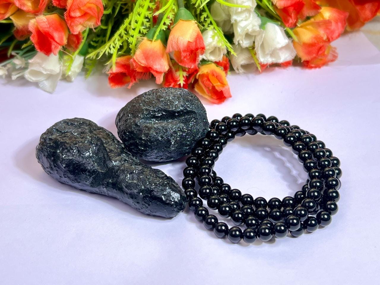 6.8 MM TIBETAN Black Tektite Glass Stone Bracelet l Stretchable Bracelet l Unisex Bracelet