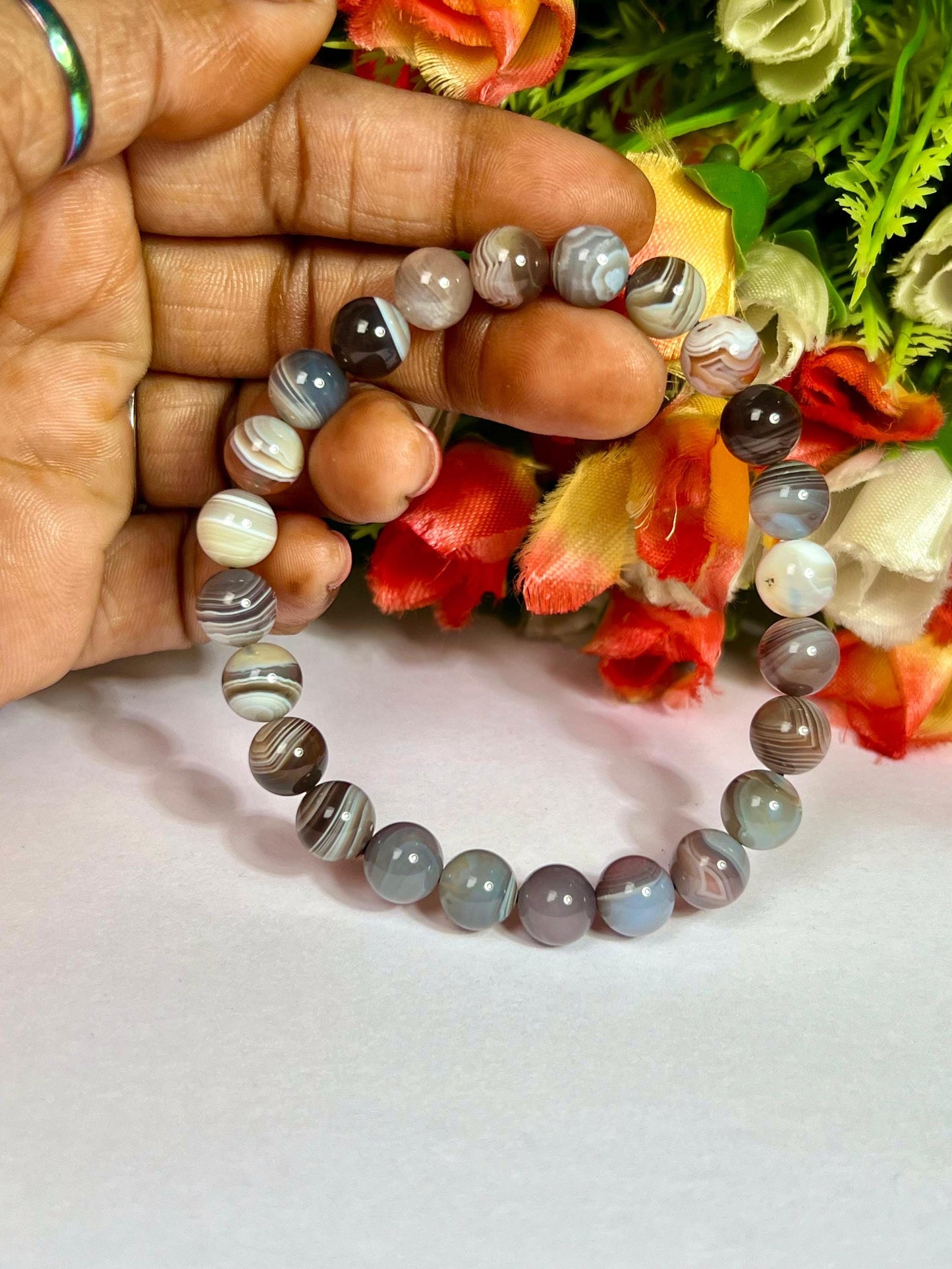 Botswana Agate Stone Round Beaded Bracelet 6 MM 8 MM 10 MM Stretch Bracelet