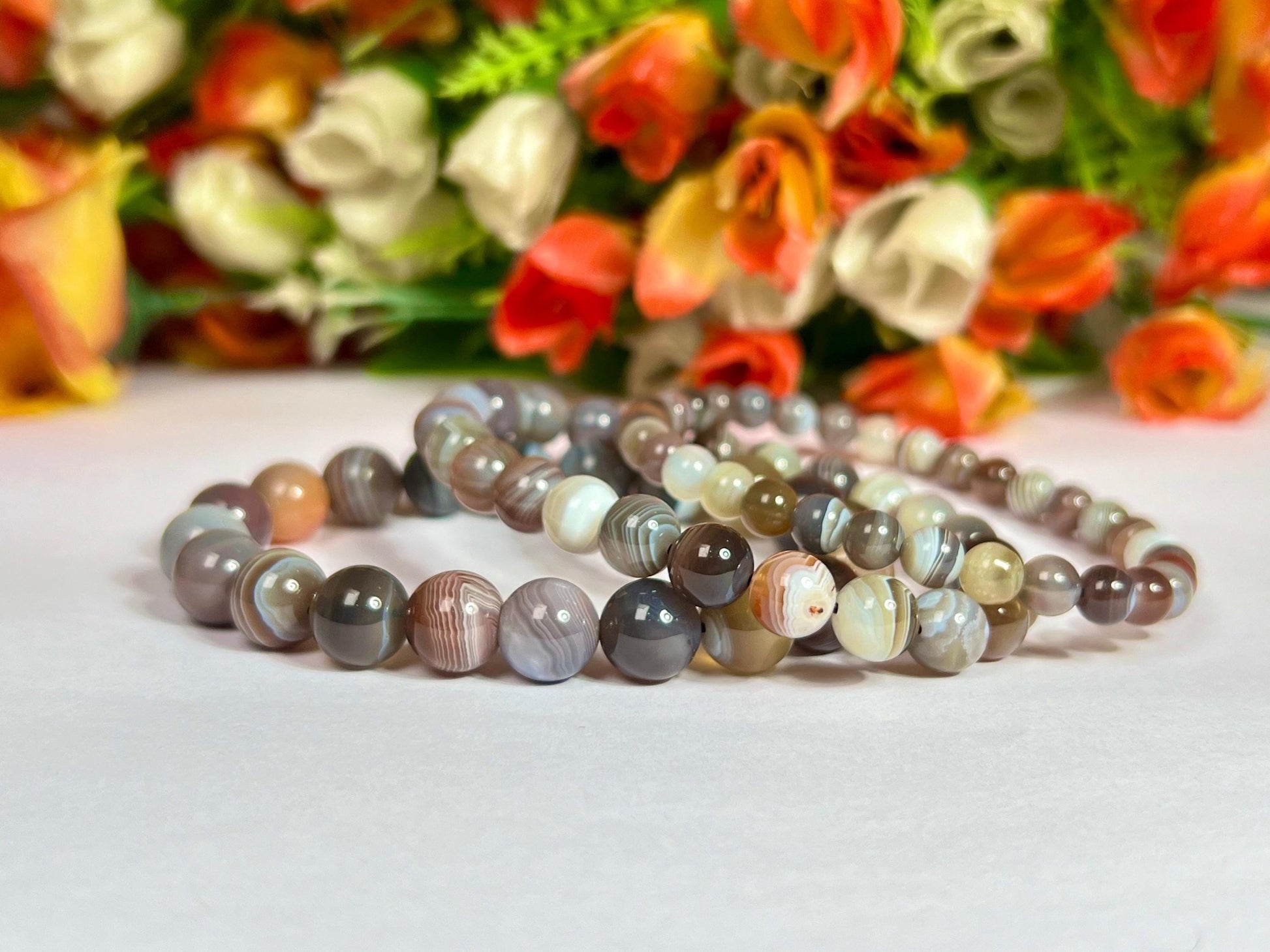 Botswana Agate Stone Round Beaded Bracelet 6 MM 8 MM 10 MM Stretch Bracelet