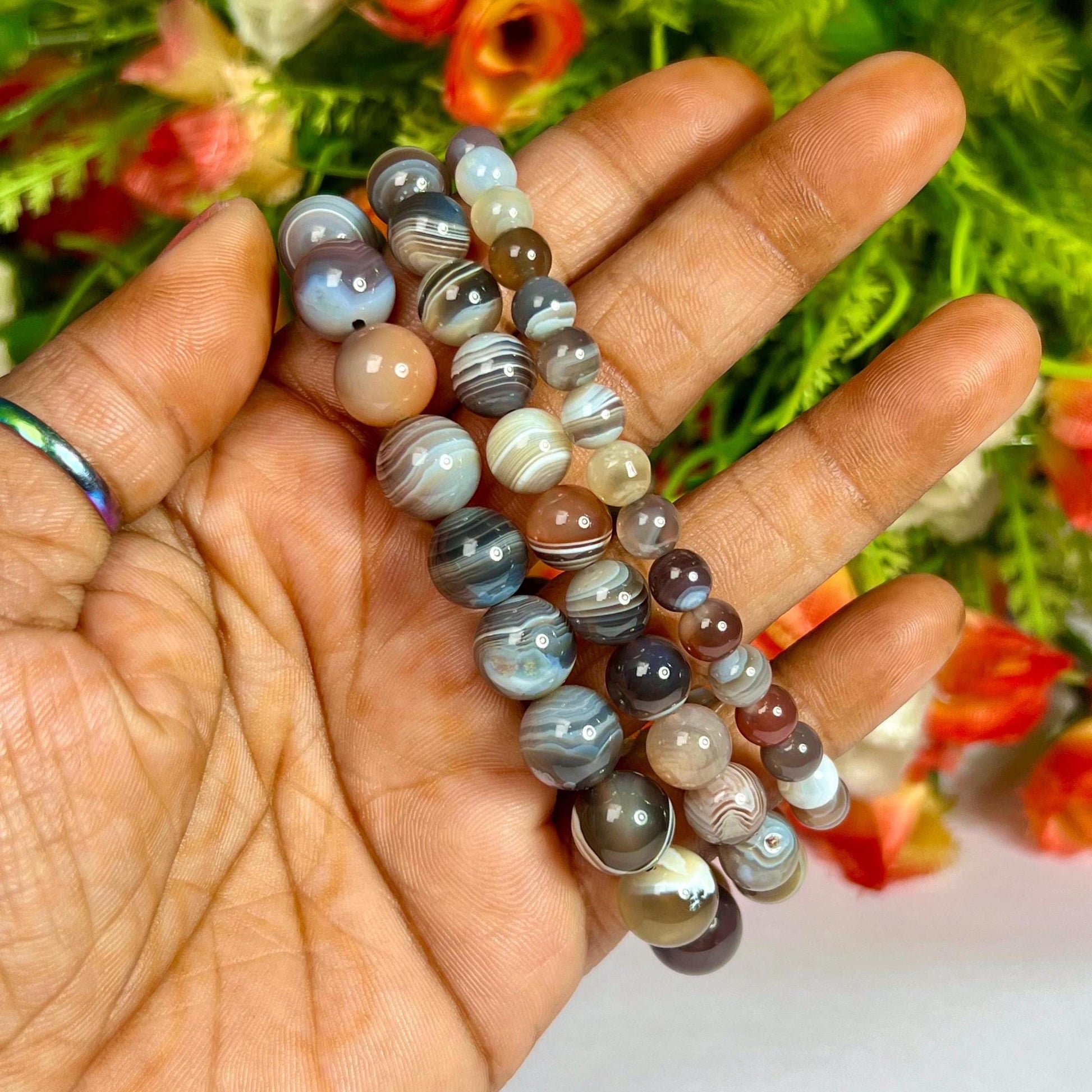 Botswana Agate Stone Round Beaded Bracelet 6 MM 8 MM 10 MM Stretch Bracelet