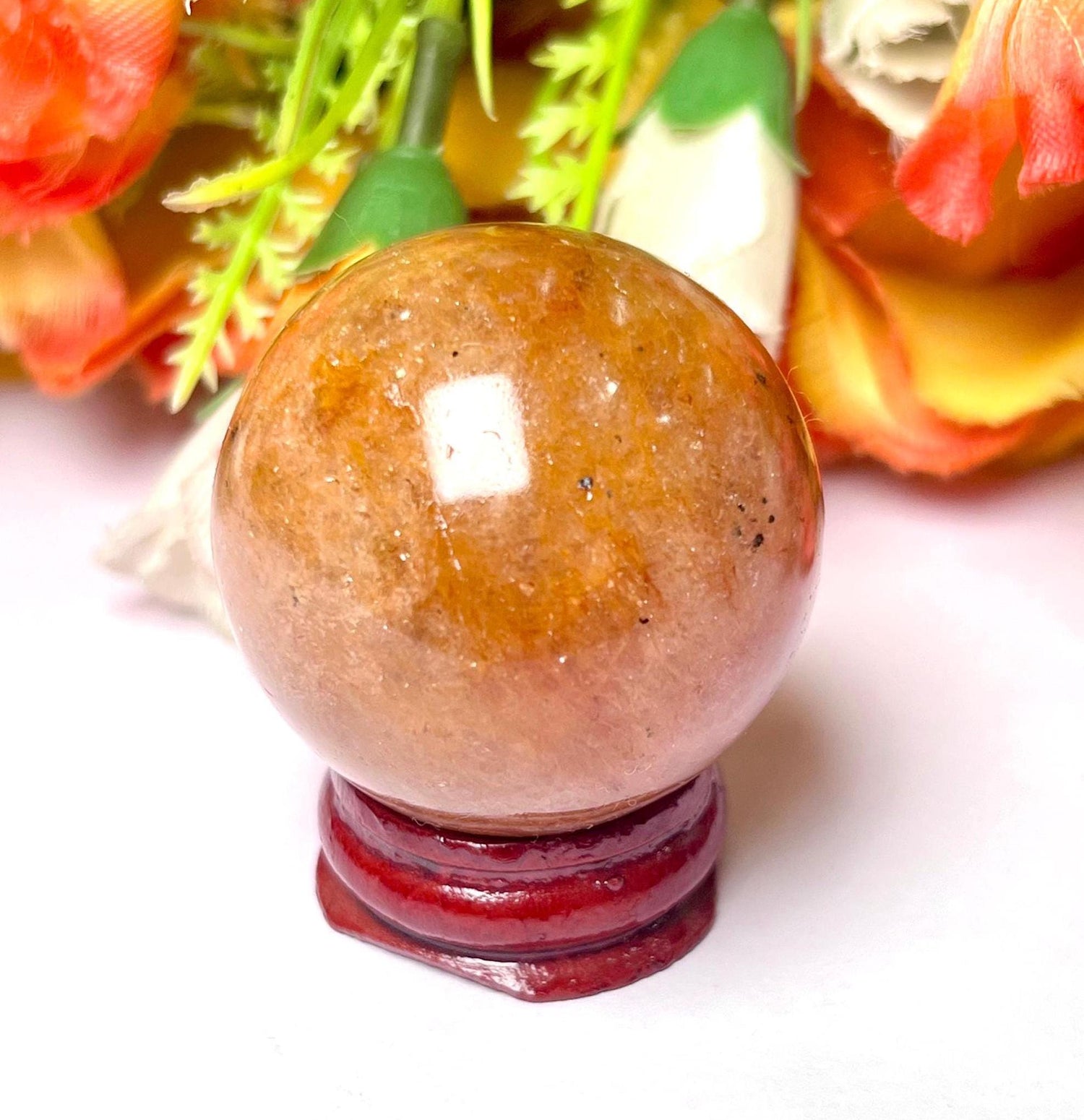 Golden Healer Stone Sphere 40 MM Crystal Ball Orb Pocket Stone Meditation Space Crystal Grid With wooden Stand