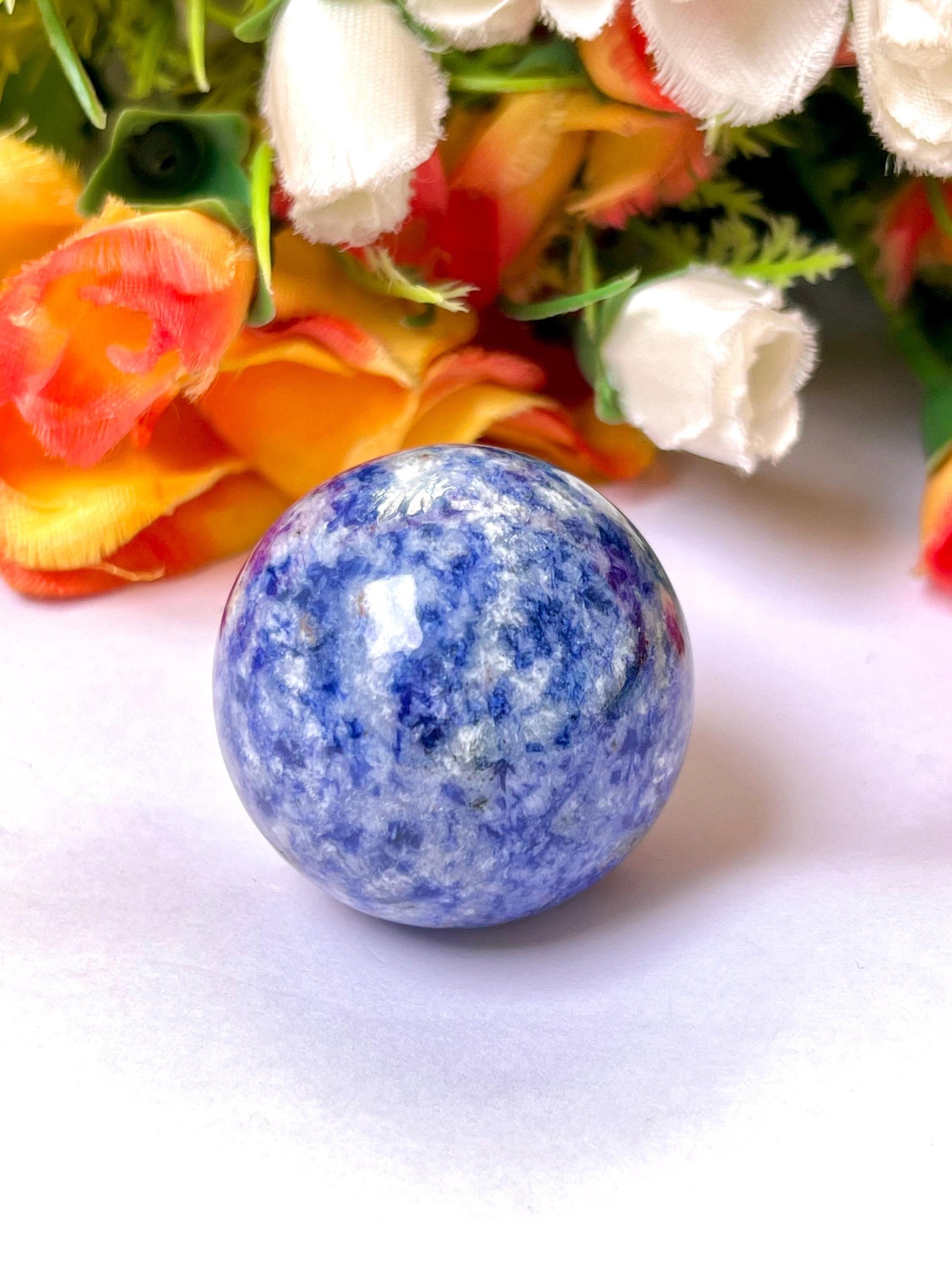 Sodalite Stone Sphere 40 MM Crystal Ball Orb Pocket Stone Meditation Space Crystal Grid With wooden Stand