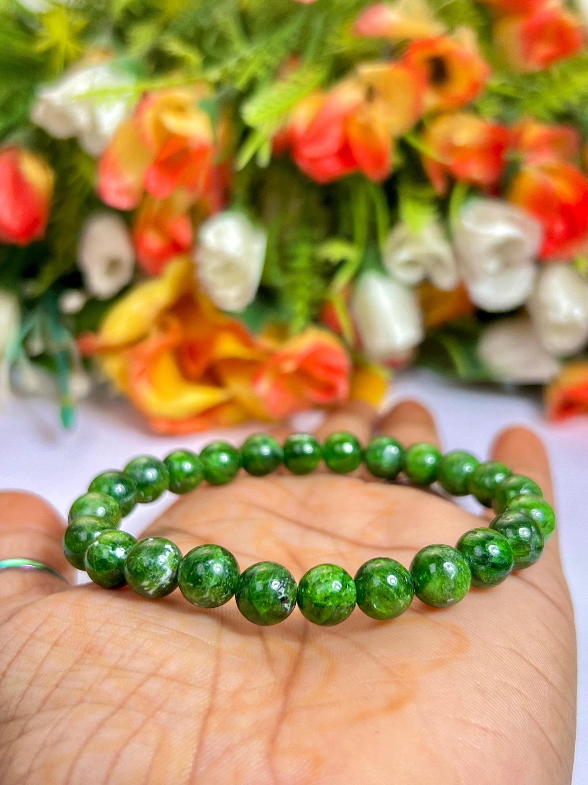 Diopside Chrome Stone Bracelet l Stretchable Bracelet l Unisex Bracelet l 8 MM Bracelet