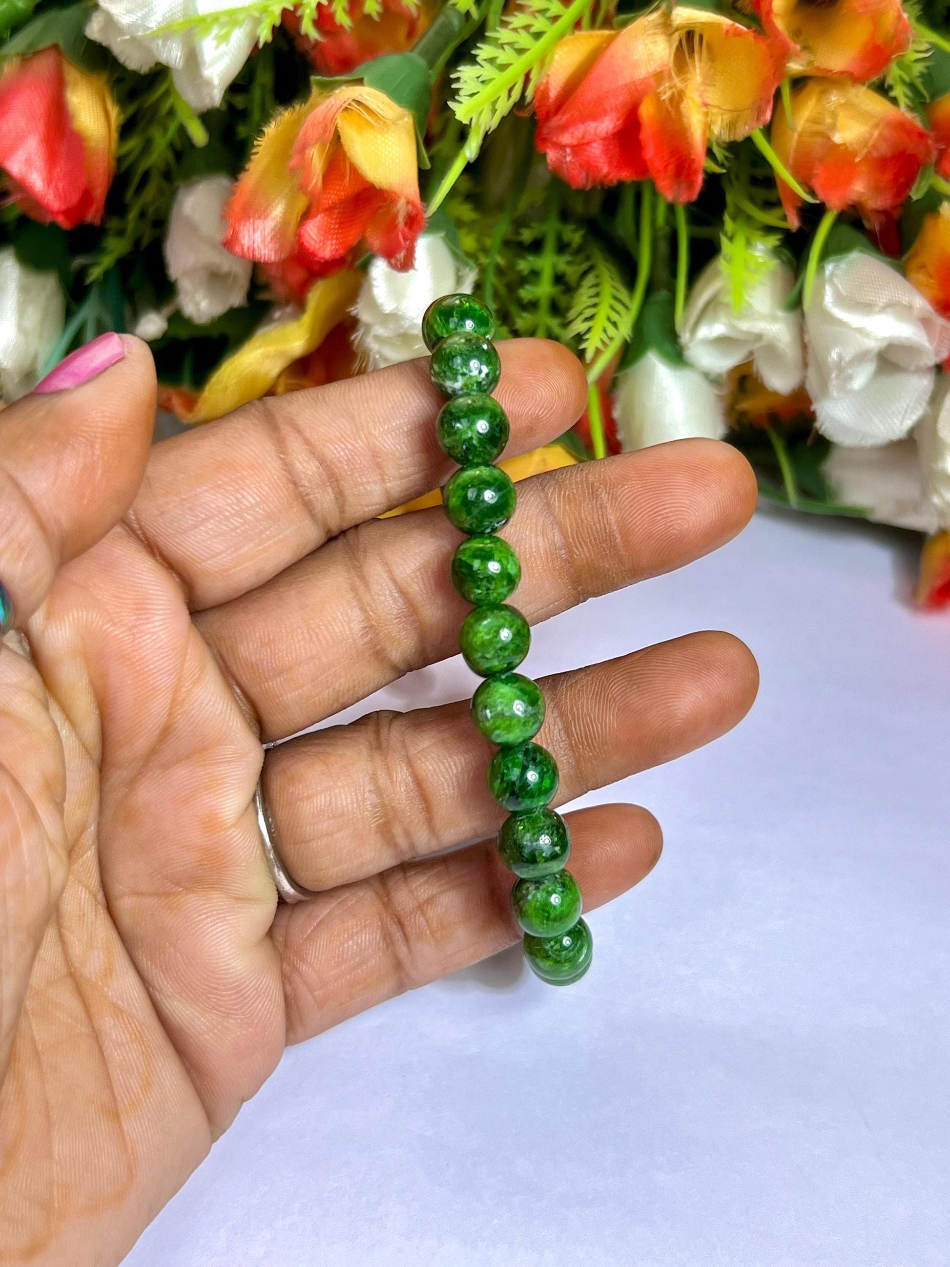 Diopside Chrome Stone Bracelet l Stretchable Bracelet l Unisex Bracelet l 8 MM Bracelet