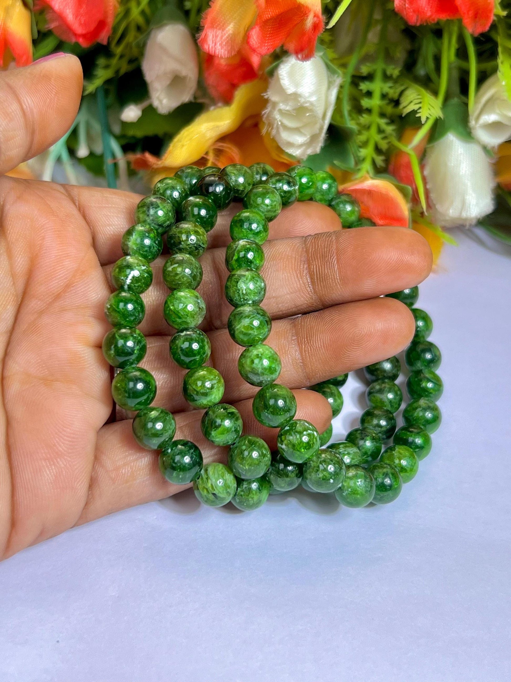 Diopside Chrome Stone Bracelet l Stretchable Bracelet l Unisex Bracelet l 8 MM Bracelet