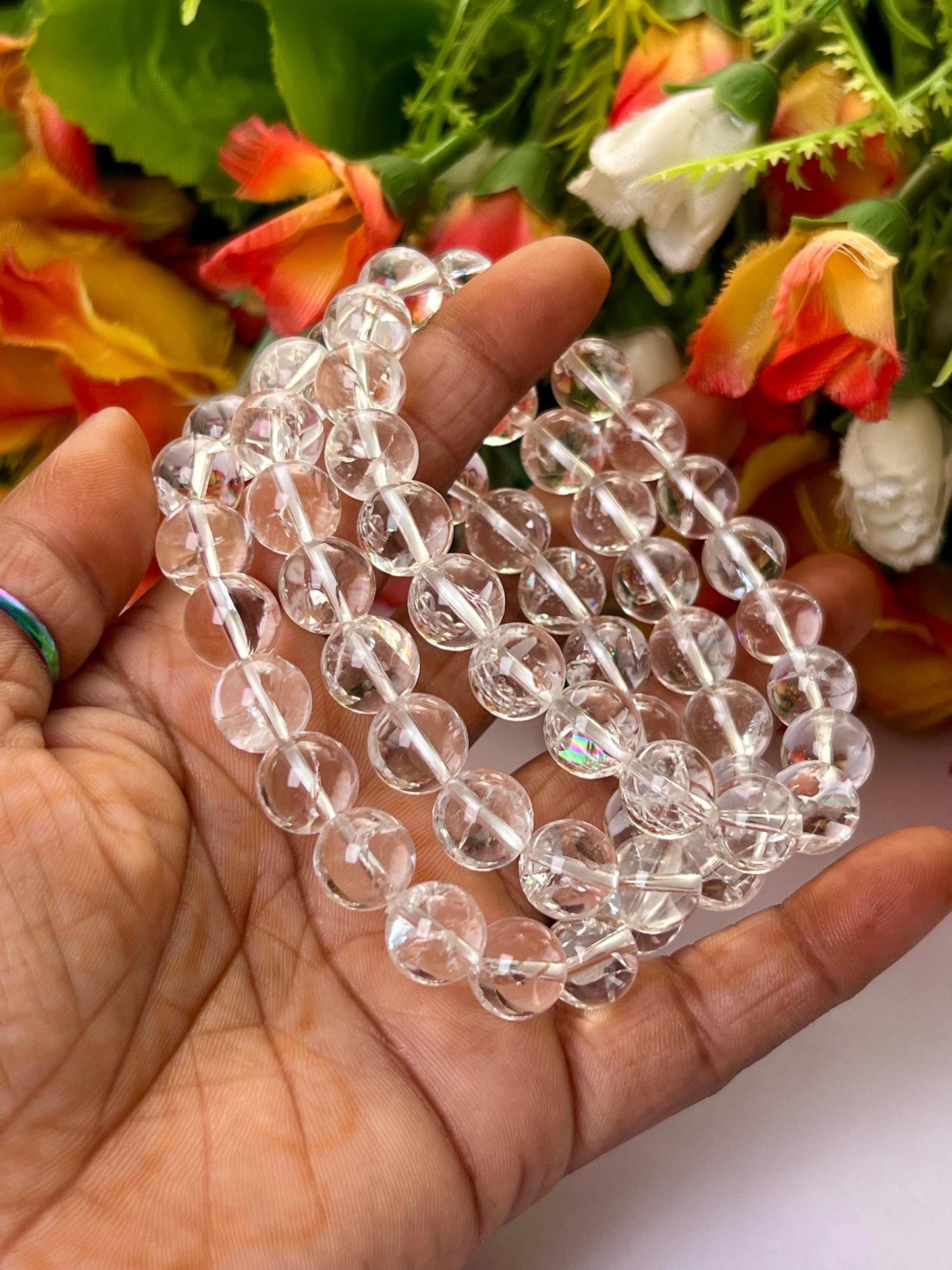 10 MM Rainbow Satyaloka Quartz Crystal Stone Bracelet