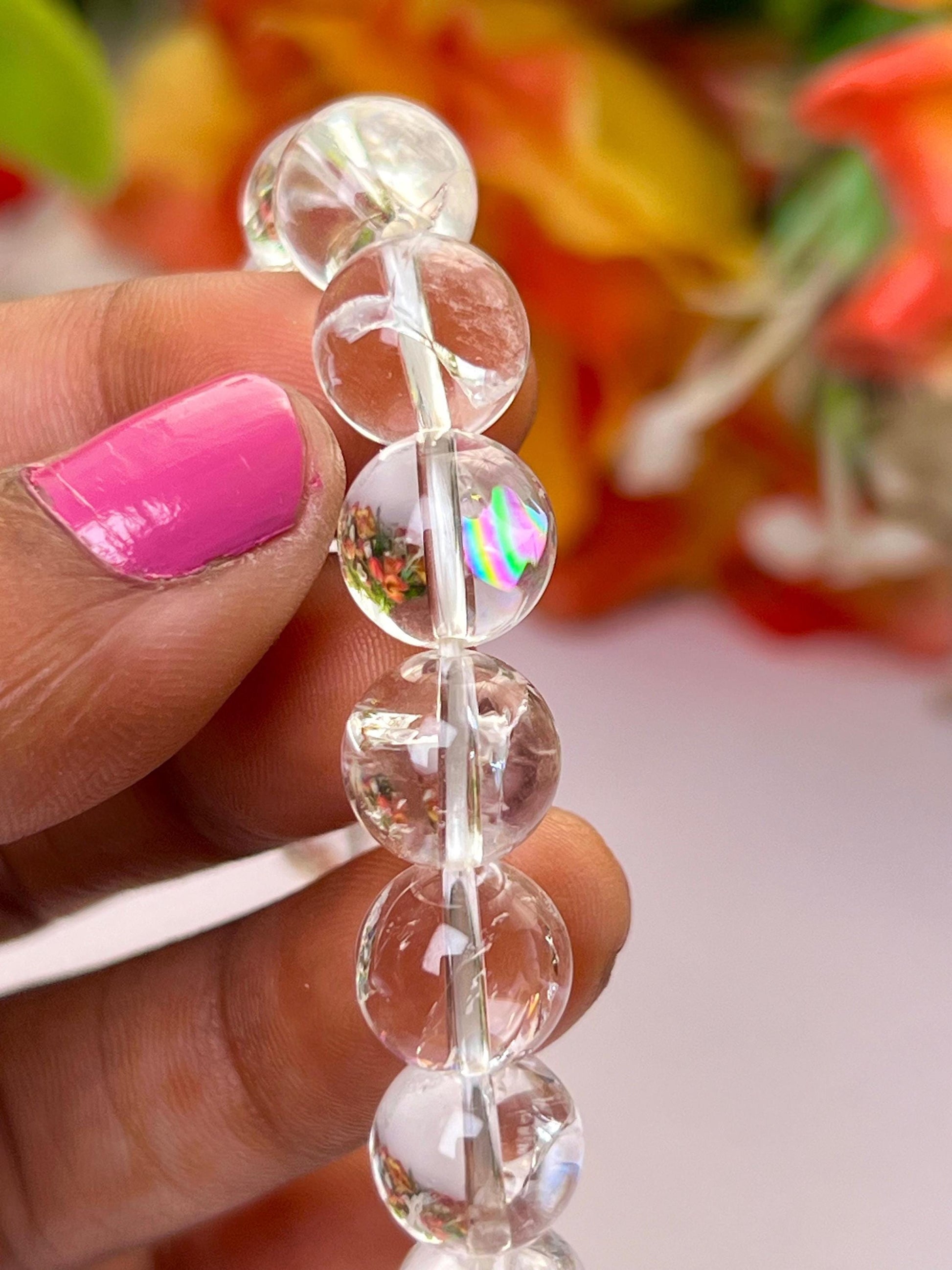 10 MM Rainbow Satyaloka Quartz Crystal Stone Bracelet