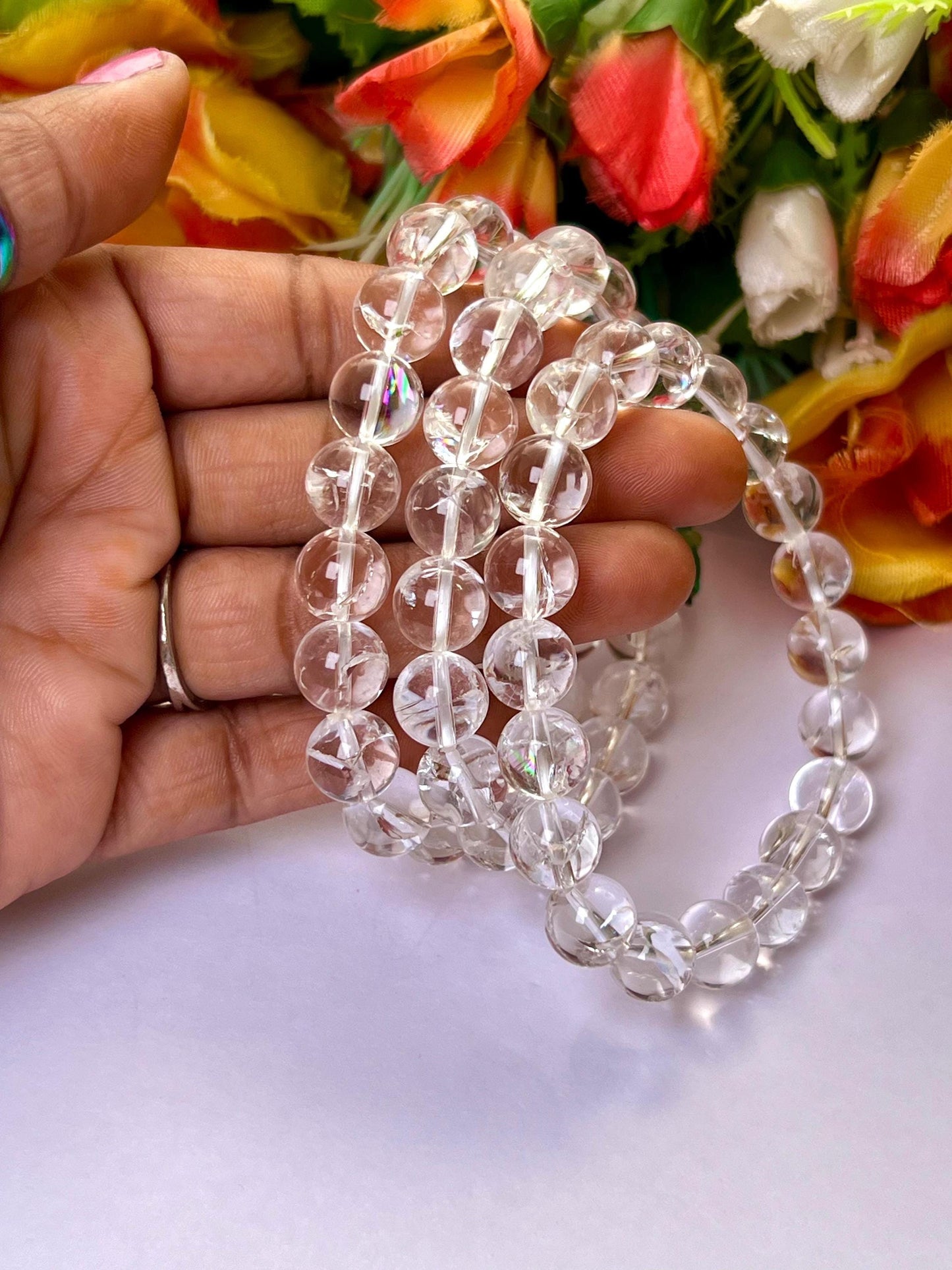 10 MM Rainbow Satyaloka Quartz Crystal Stone Bracelet